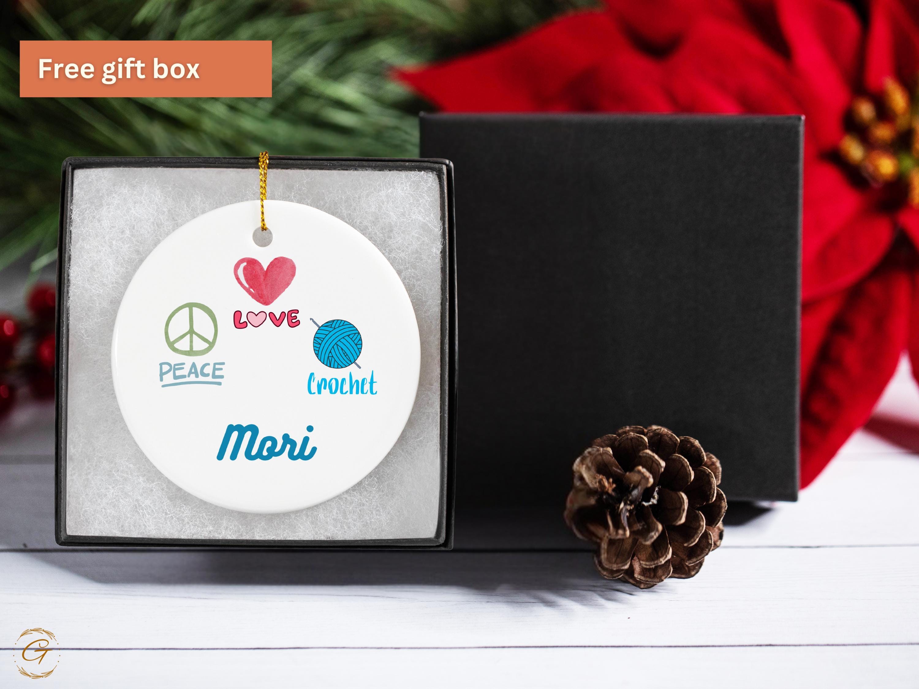 Personalized Peace Love Crochet Hobby Ornament, Cute Heart Crochet Ornament, Peace Symbol Ornament, Personalized Handcrafted Gift