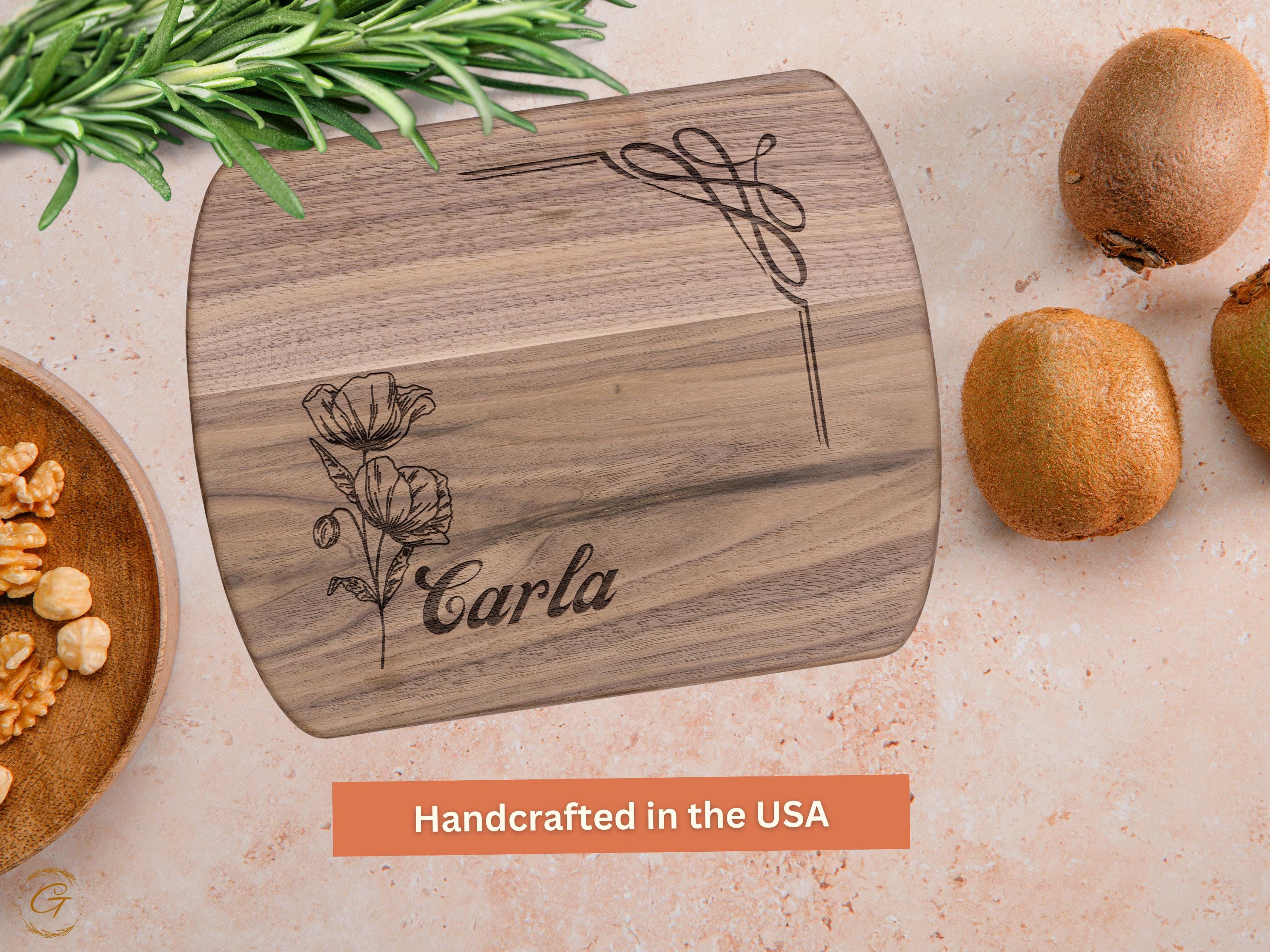 Personalized Cutting Board with Poppy Engraving - Unique August Birth Flower Gifts
