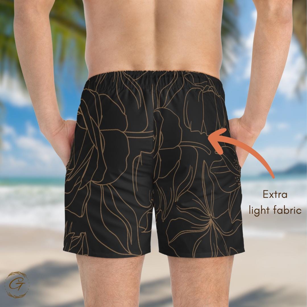 Black and Gold Floral AOP Swim Trunks