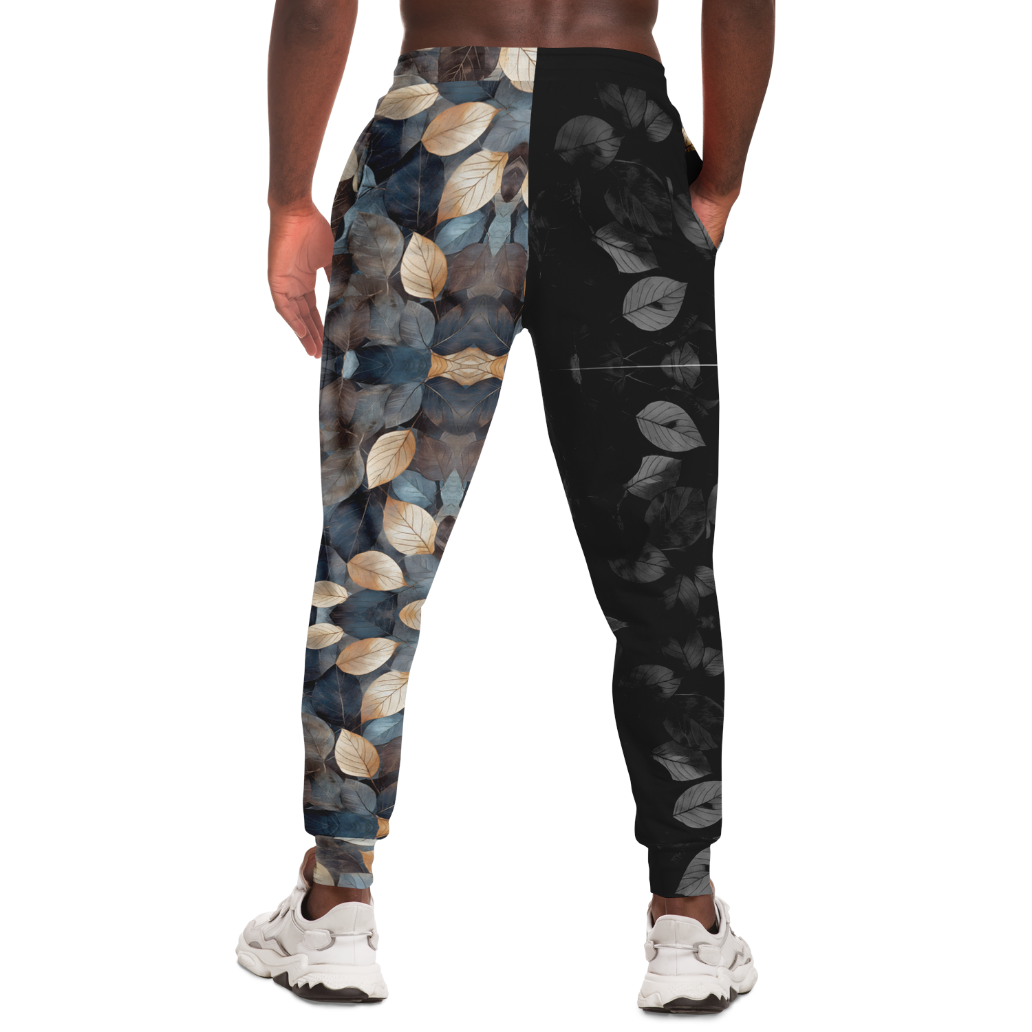 Two-Tone Leaf Print Joggers – Aesthetic Nature-Inspired Sweatpants