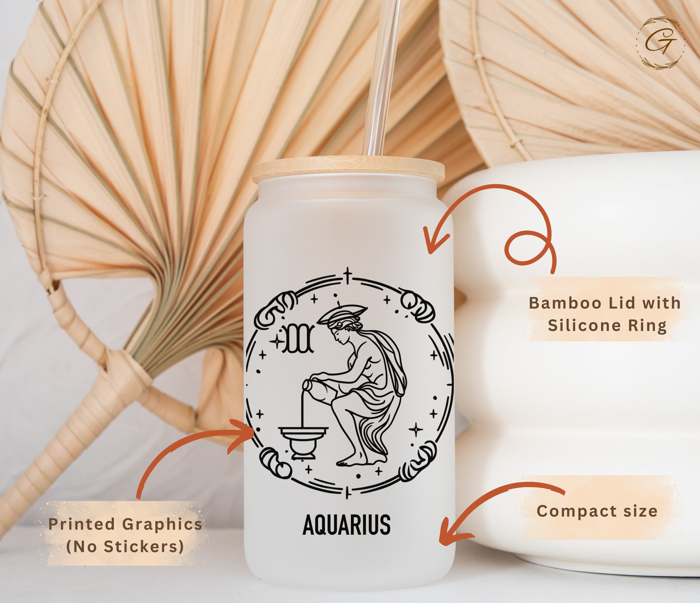 Aquarius Zodiac Sign Frosted Glass Cup