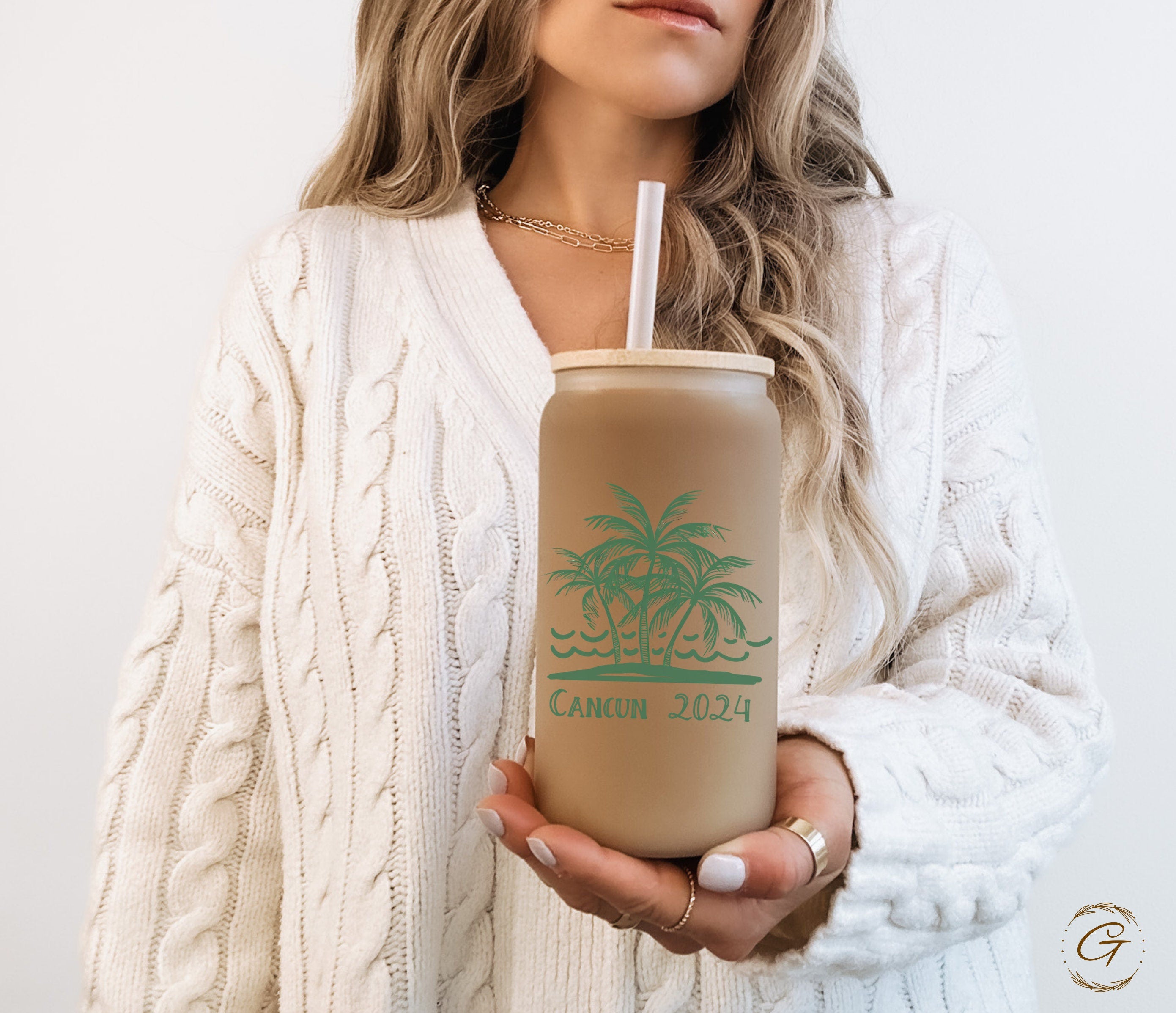 Palm Tree Cancun 2024 Personalized Frosted Glass Cup