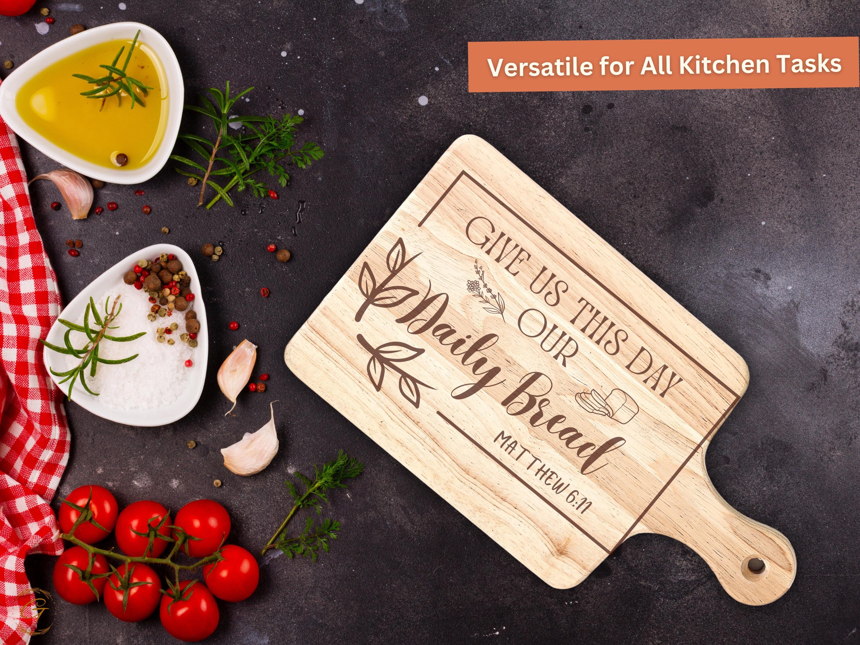 Bible Verse: Give Us This Day Our Daily Bread Cutting Board | Engraved Wood Kitchen Decor Gift