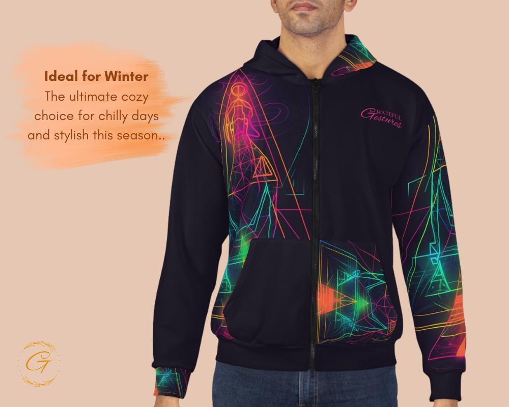 Neon Lines Zip Hoodie Vibrant All-Over Print