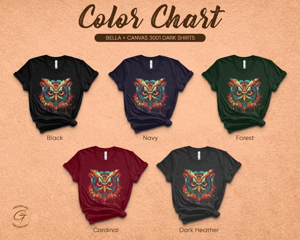Colorful Owl Art Design TShirt Vibrant Owl Graphic Tee