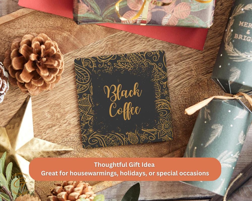 Soapstone Coaster with Black Coffee Ornate Design