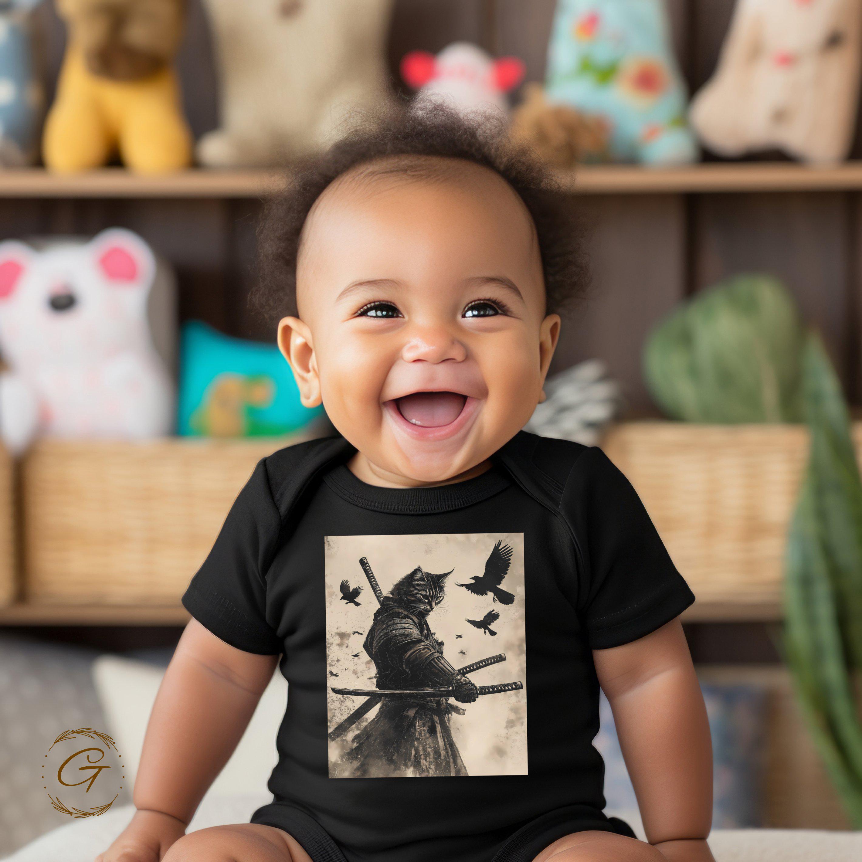 Samurai Cat with Birds Graphic Tee
