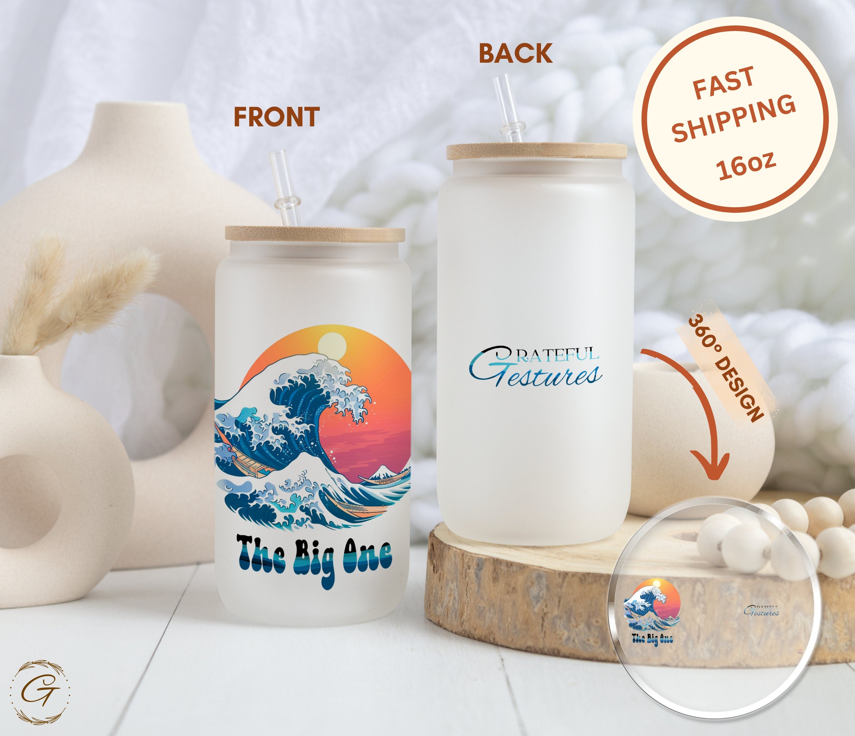 The Big One Big Wave Frosted Glass Cup