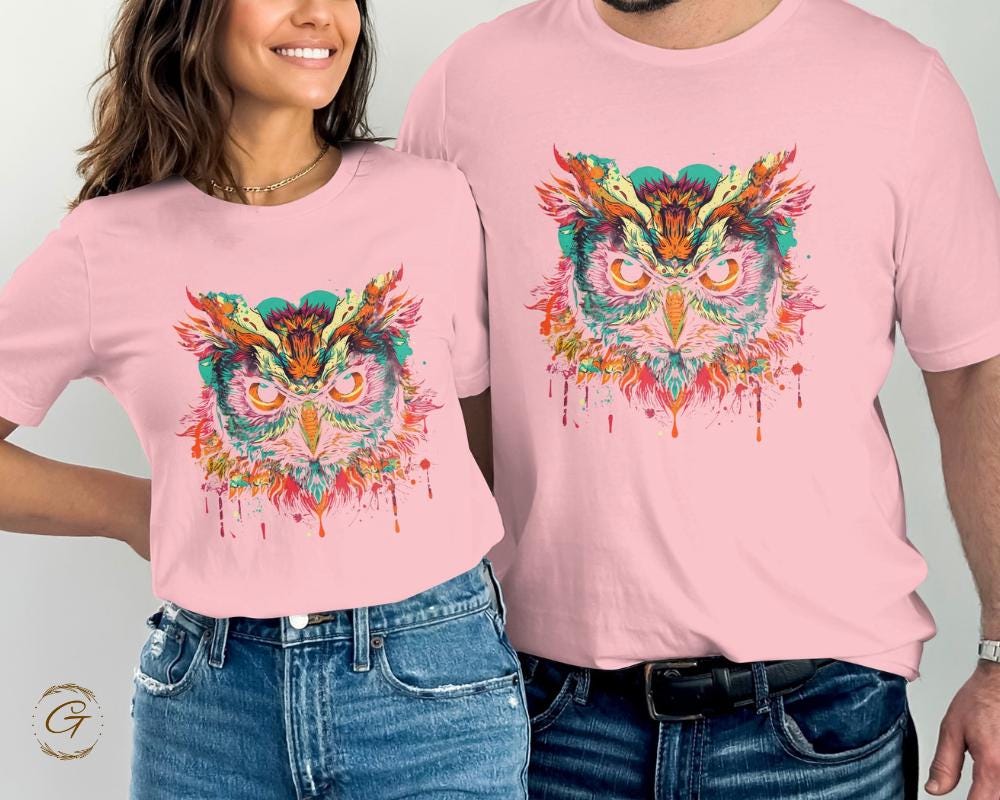 Colorful Owl Art Design TShirt Vibrant Owl Graphic Tee