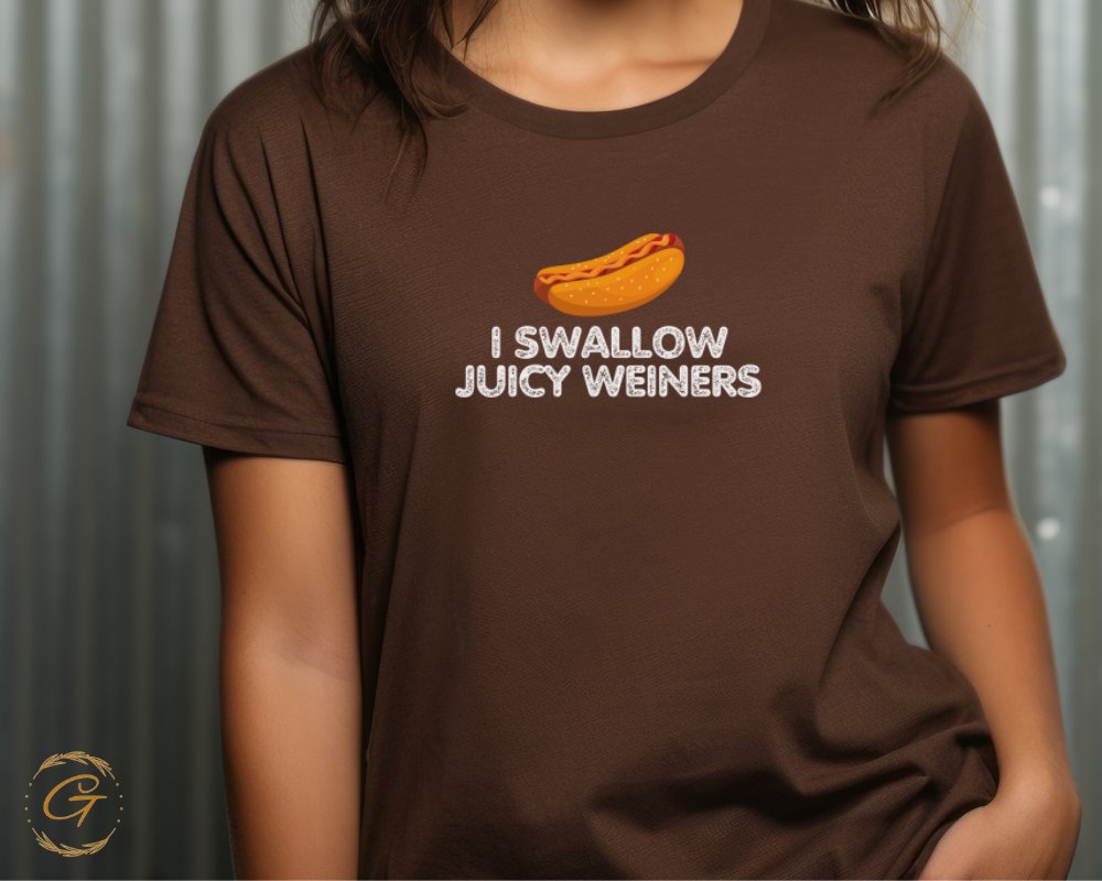 I Swallow Juicy Weiners Funny T-Shirt product type