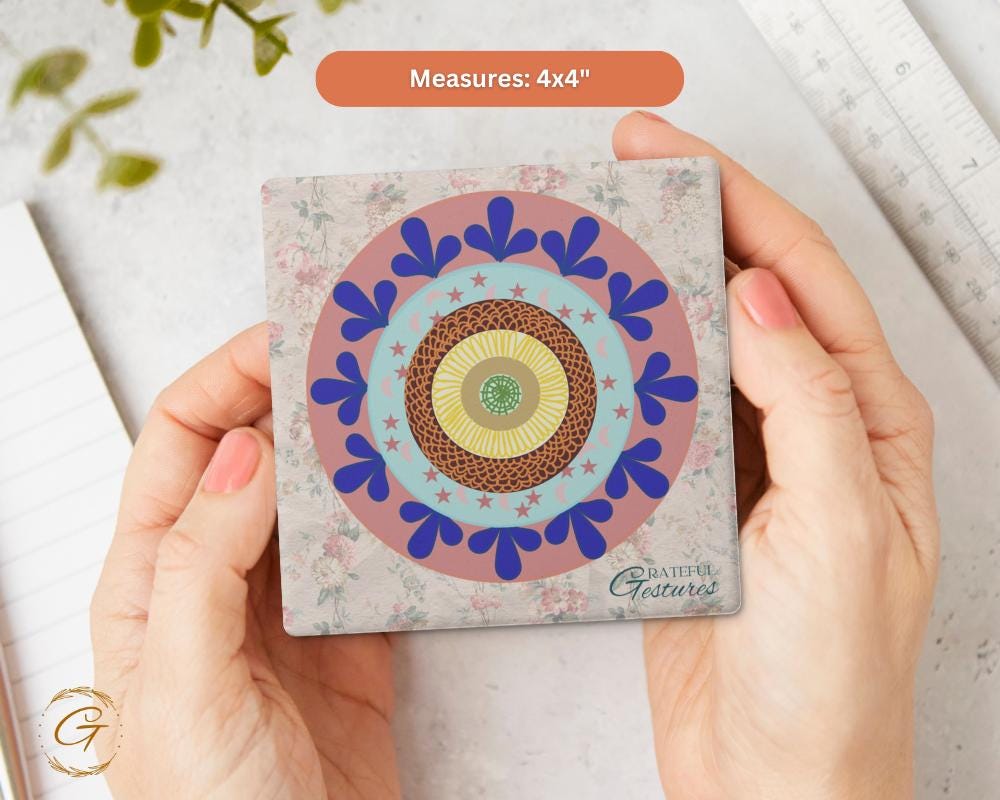Soapstone Coaster with Doodle Ornate Grateful Gestures Design