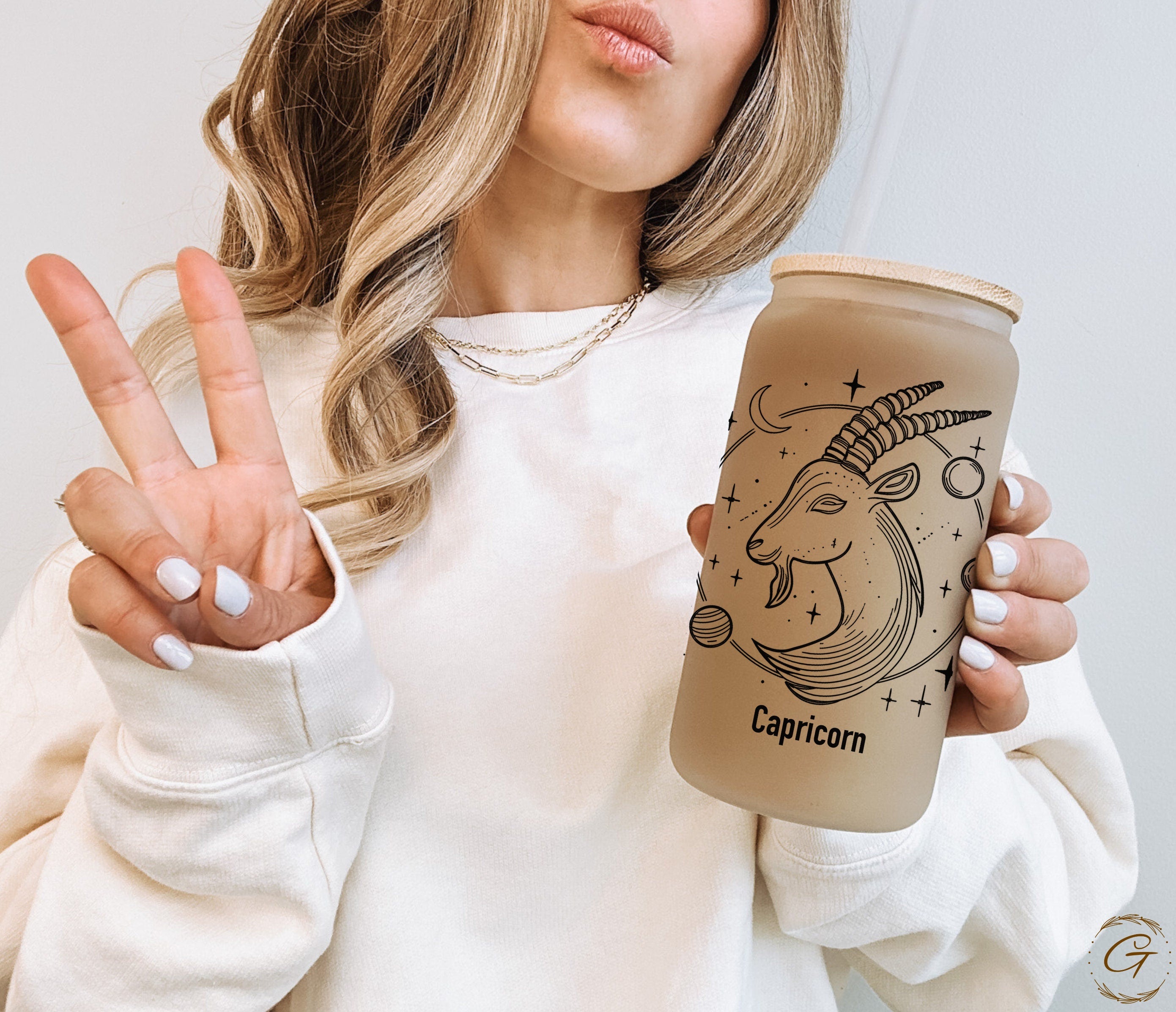 Zodiac Capricorn Frosted Glass Cup