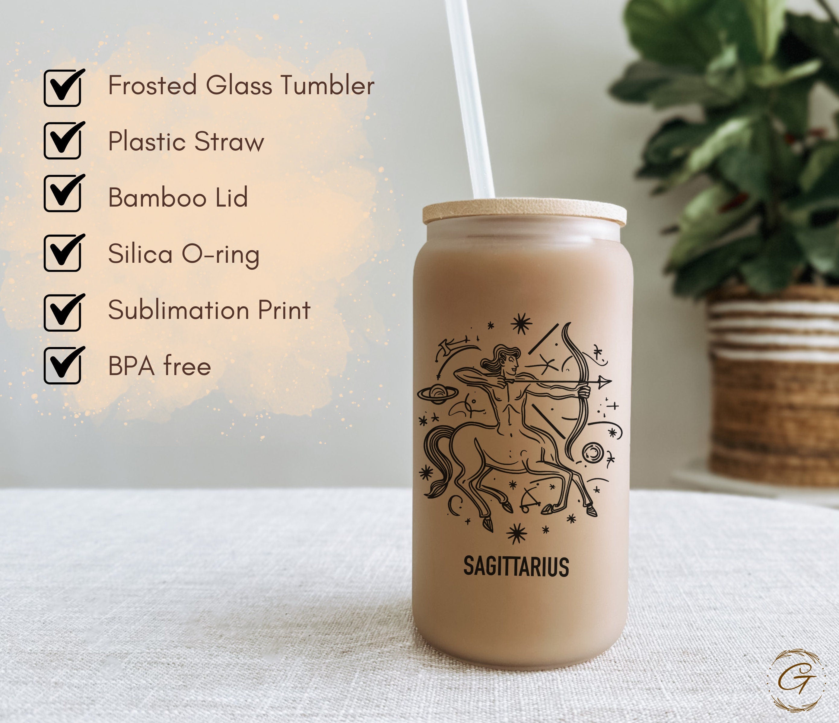 Personalized Sagittarius Zodiac Sign Frosted Libbey Glass Cup