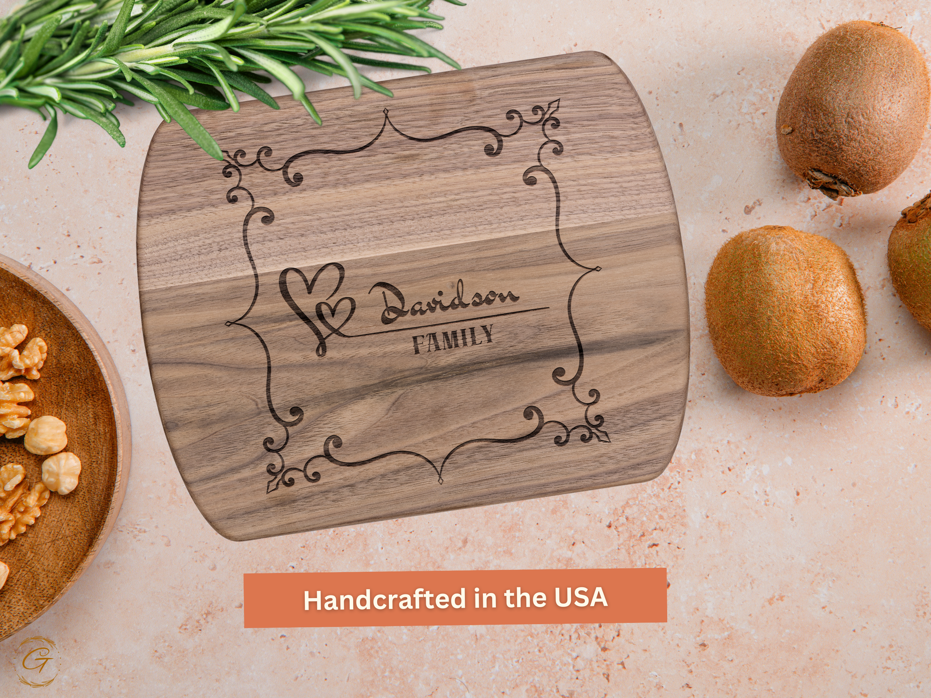 Personalized Hardwood Oval Cutting Board with Family Name