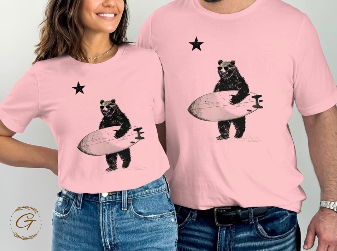 Surfing Bear T-Shirt, Beach Bear Graphic Tee