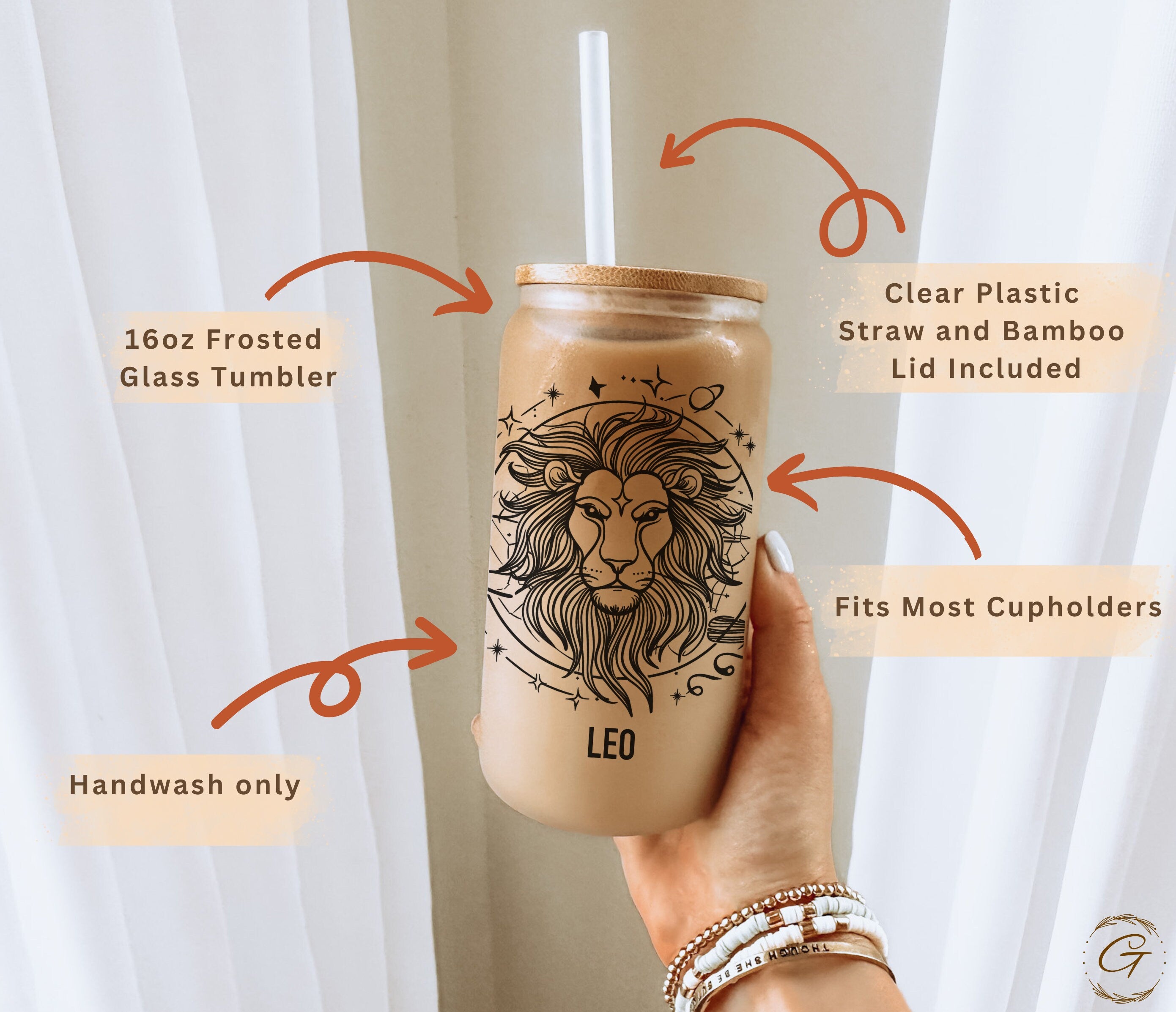Zodiac Leo Frosted Glass Cup