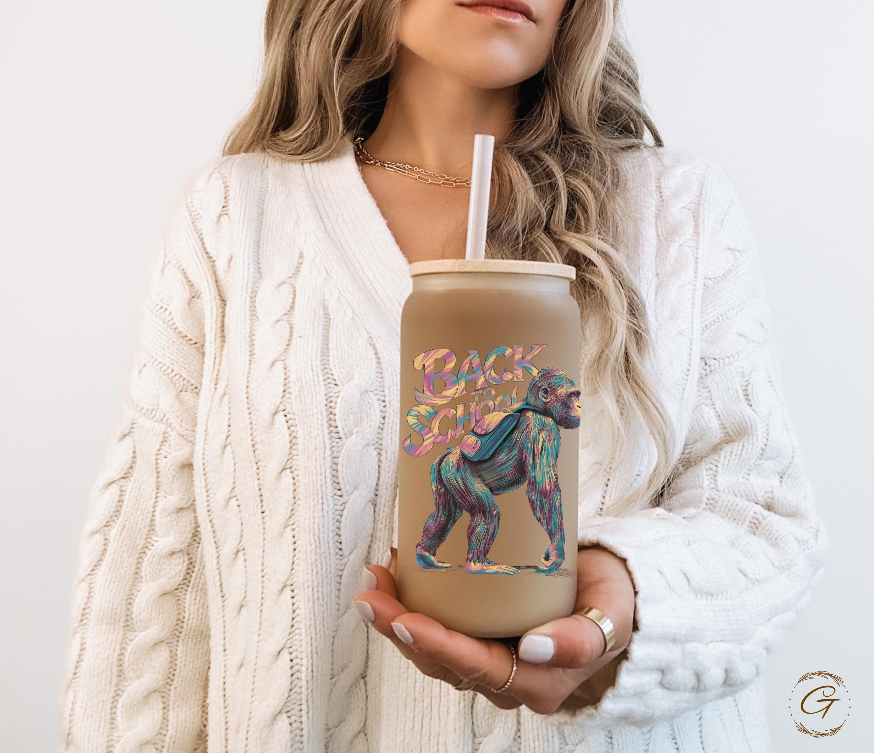 Colorful Artistic Monkey Design Frosted Glass Cup