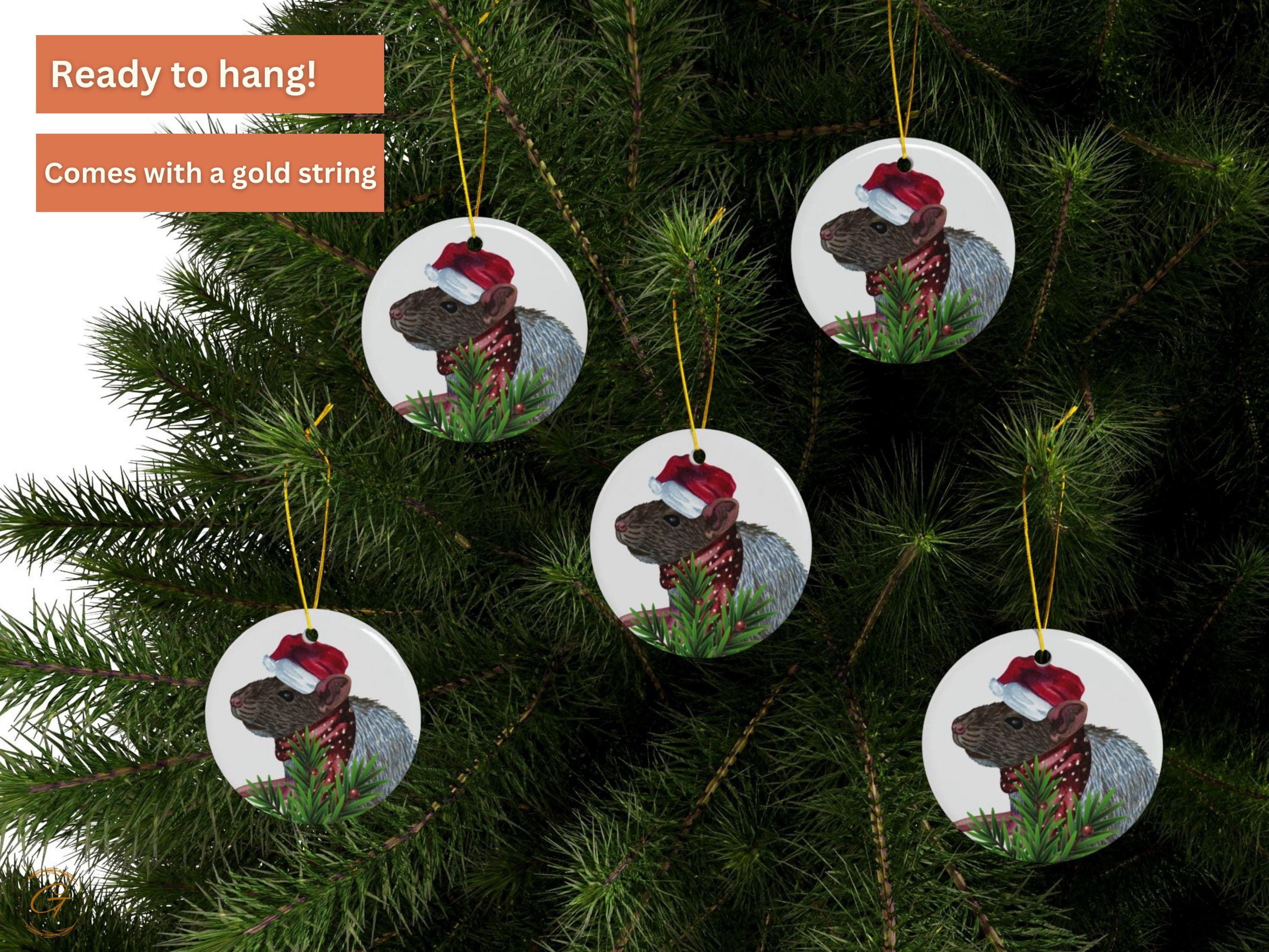 Cute Rat Christmas Ornament, Santa Hat Rat Decoration