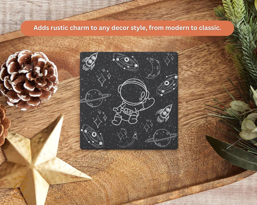 Soapstone Coaster with Astro Space Planets Design with Cork Backing, Perfect Gift for Space Lovers, Unique Drink Coaster for Home or Offices