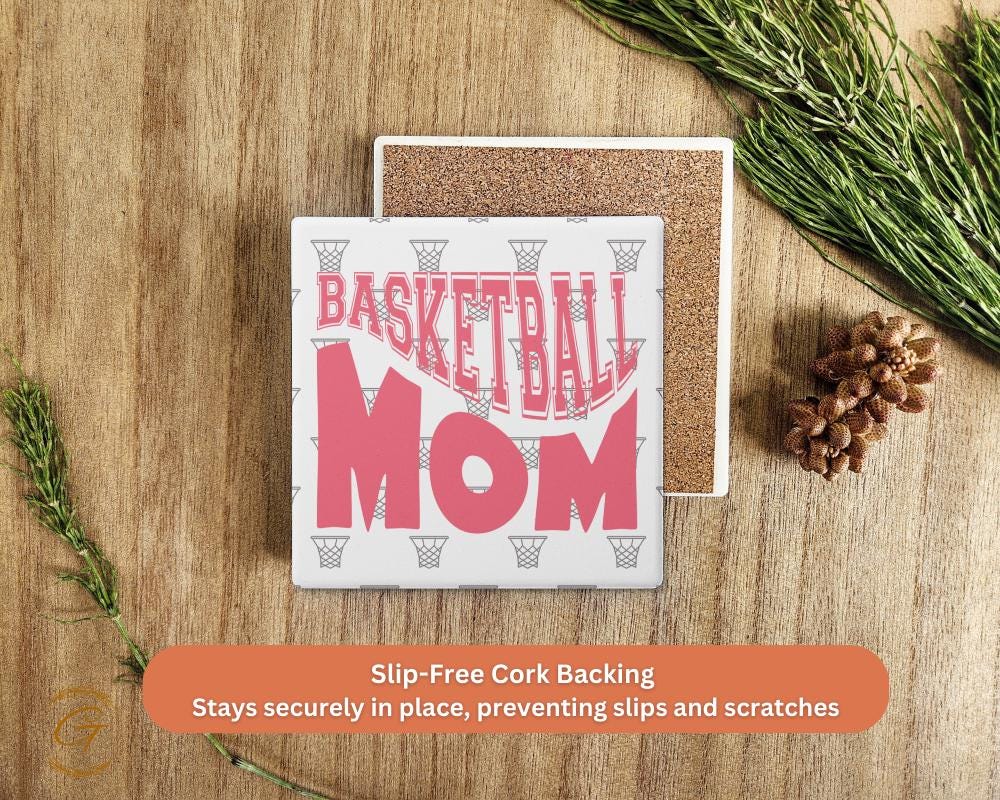 Basketball Mom Square Soapstone Coasters with Cork Backing