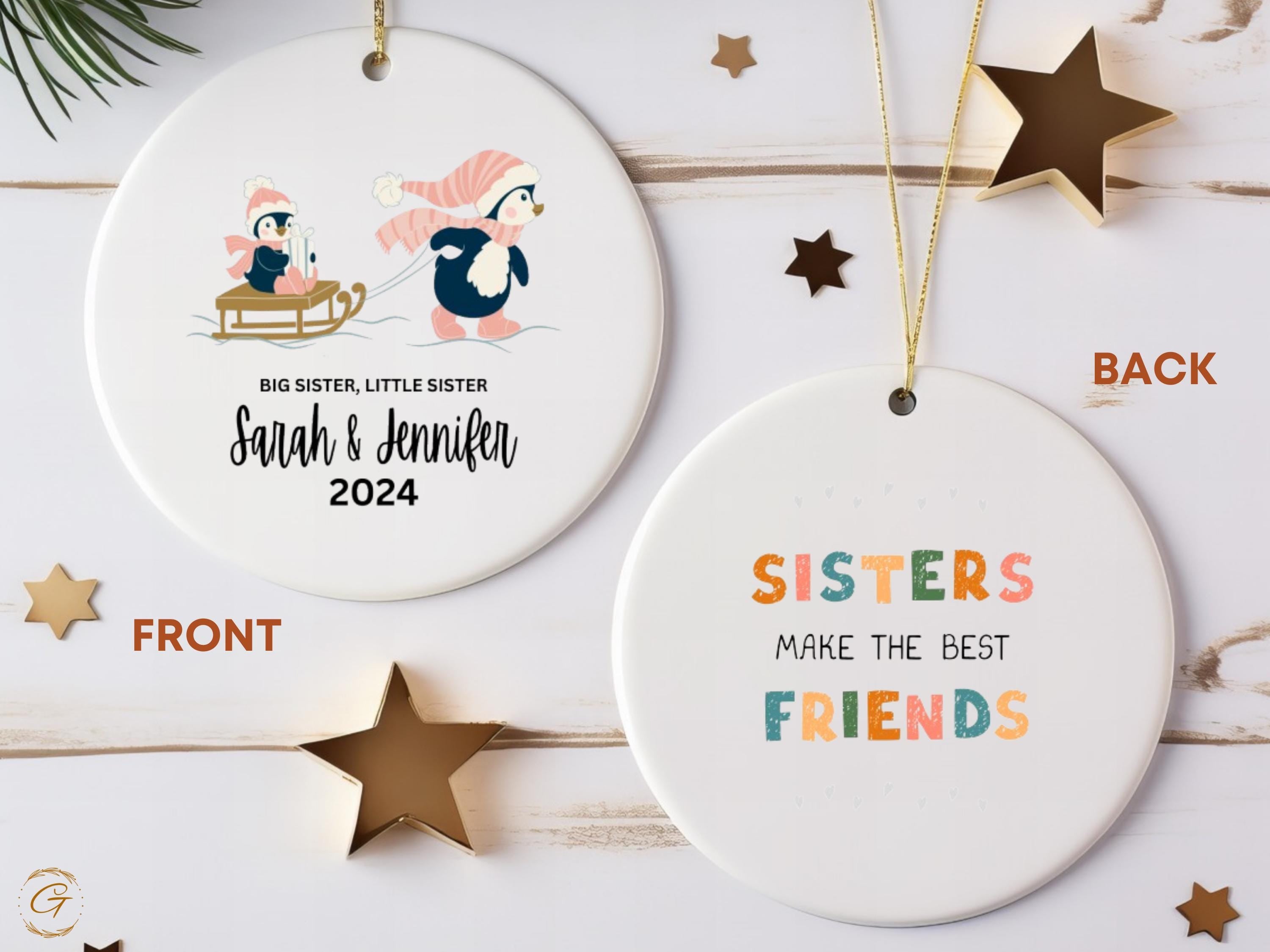 Personalized Penguin Sisters Ornament