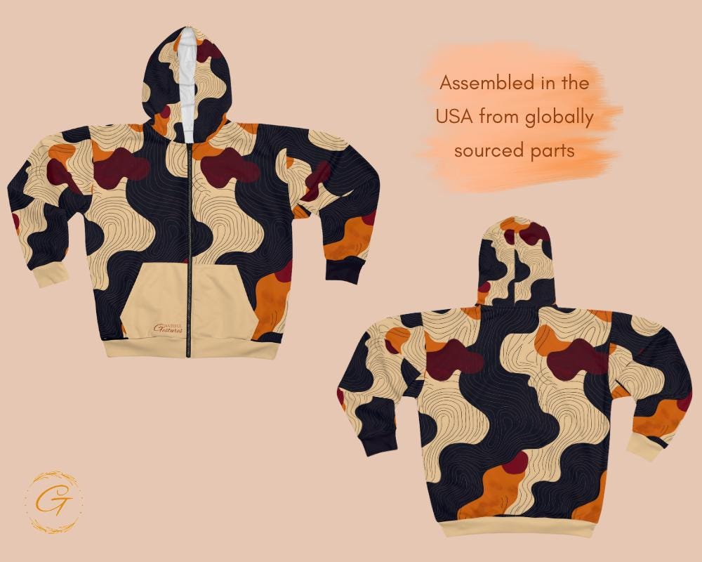 Wave Lines Design Unisex Zip Hoodie All-Over Print