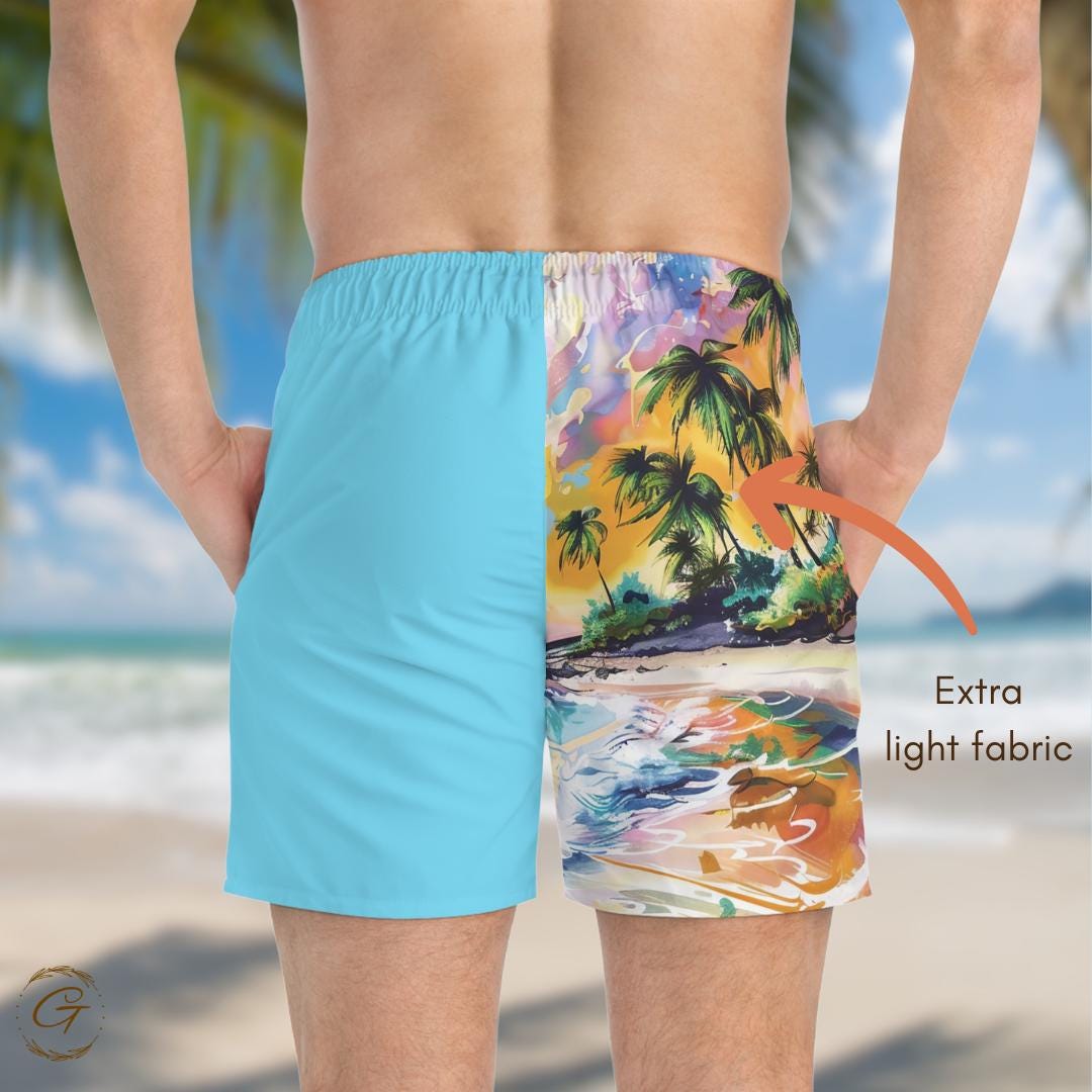 Tropical Beach Design Light Blue Swim Shorts