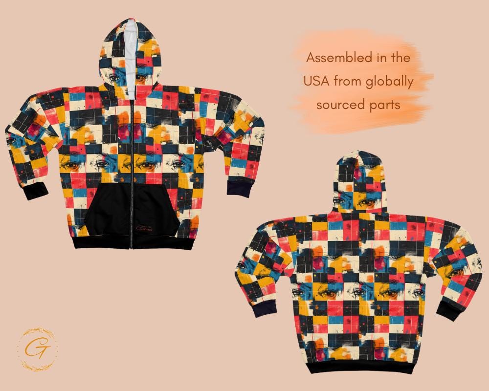 Retro Checkered Zip Hoodie All-Over Print