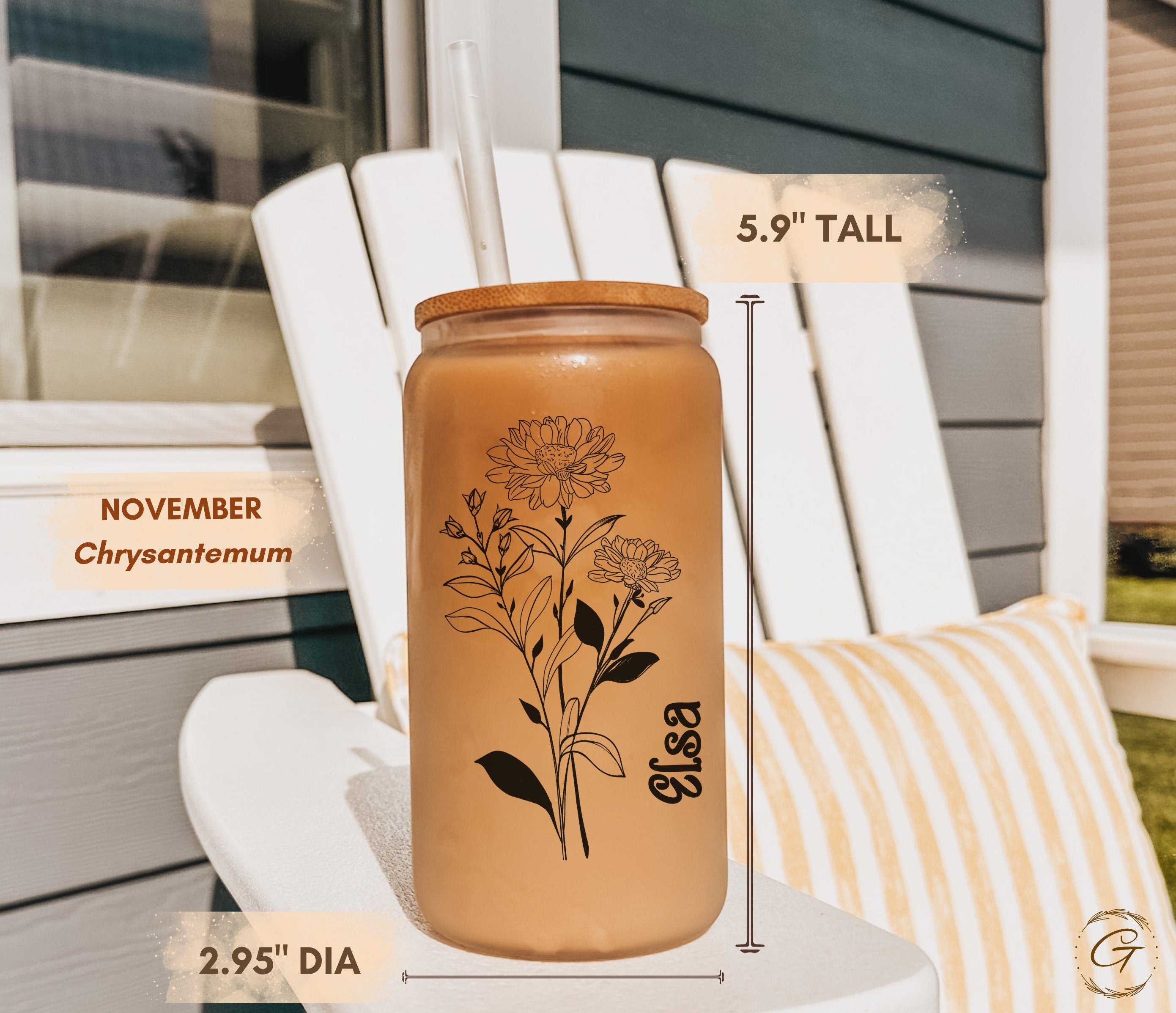 Personalized Birth Month Flowers Frosted Glass Cup Tumbler Custom Frosted Design Perfect Personalized Gift, Unique Keepsake Cup Ideal Gift