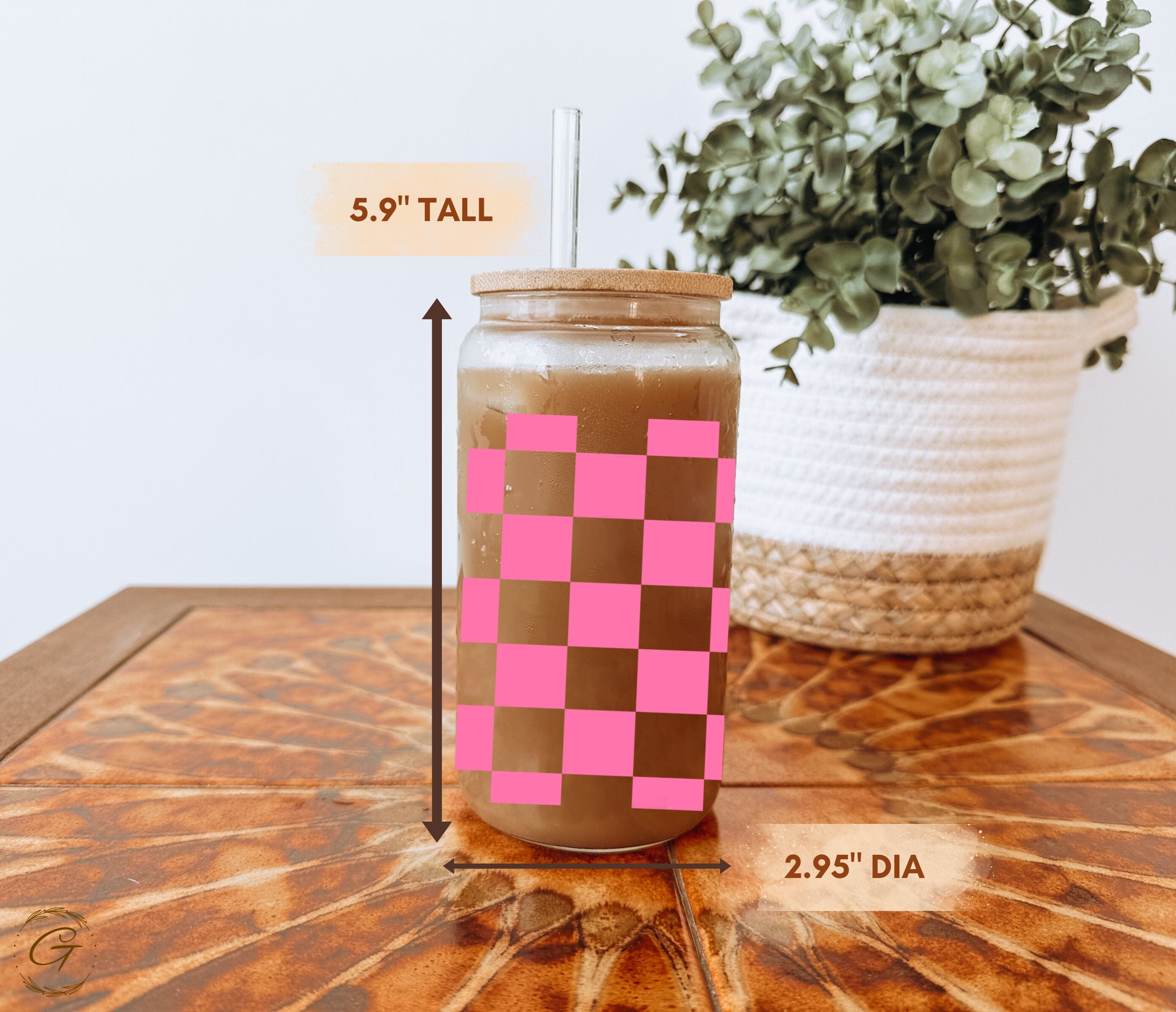 Personalized Pink Checkerboard Libbey Glass