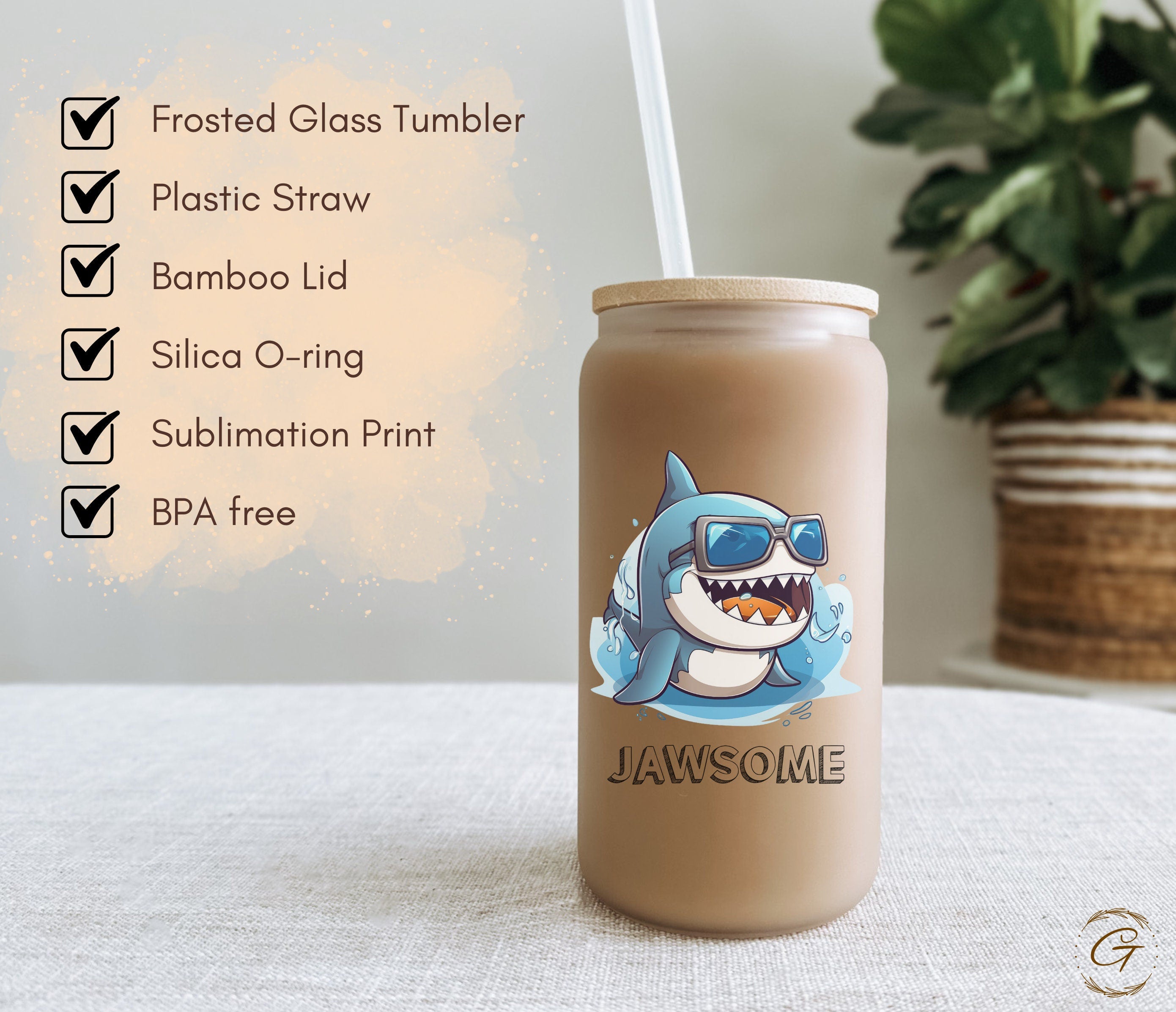 Jawsome Shark Frosted Glass Cup, Fun Libbey Glass Can