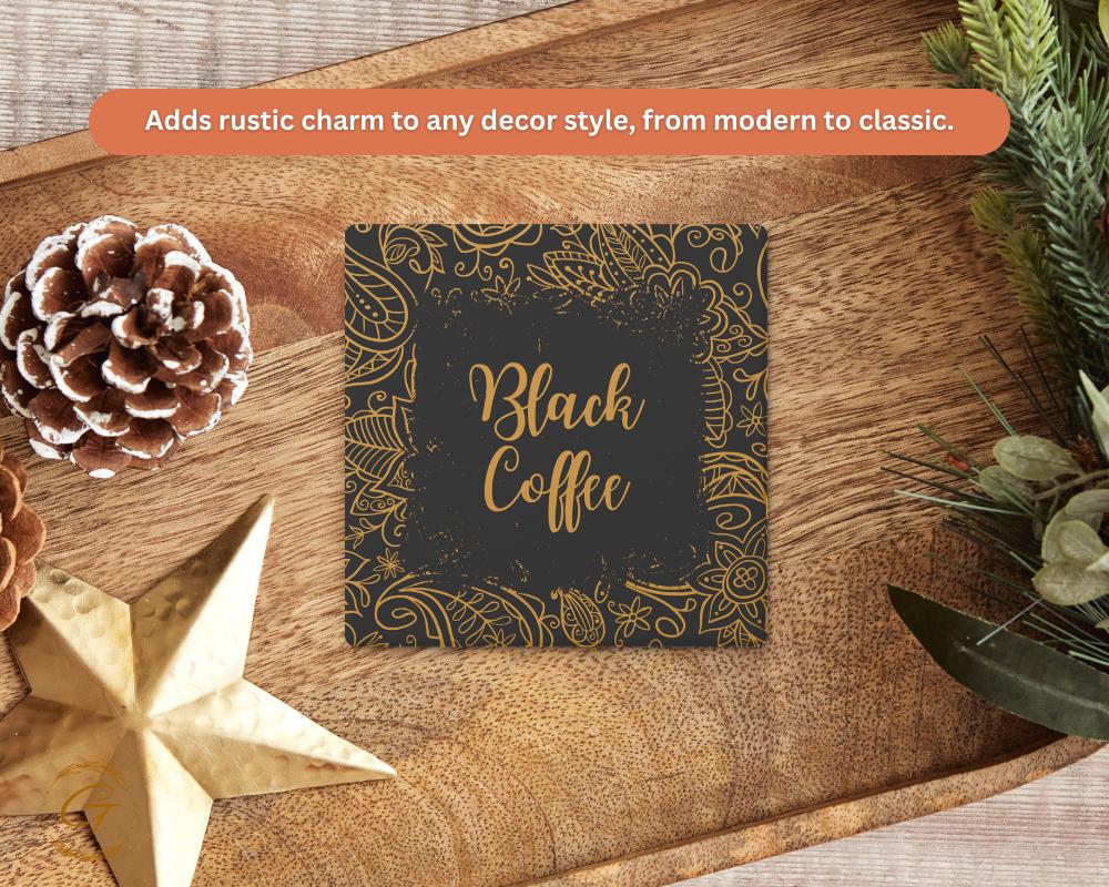 Soapstone Coaster with Black Coffee Ornate Design