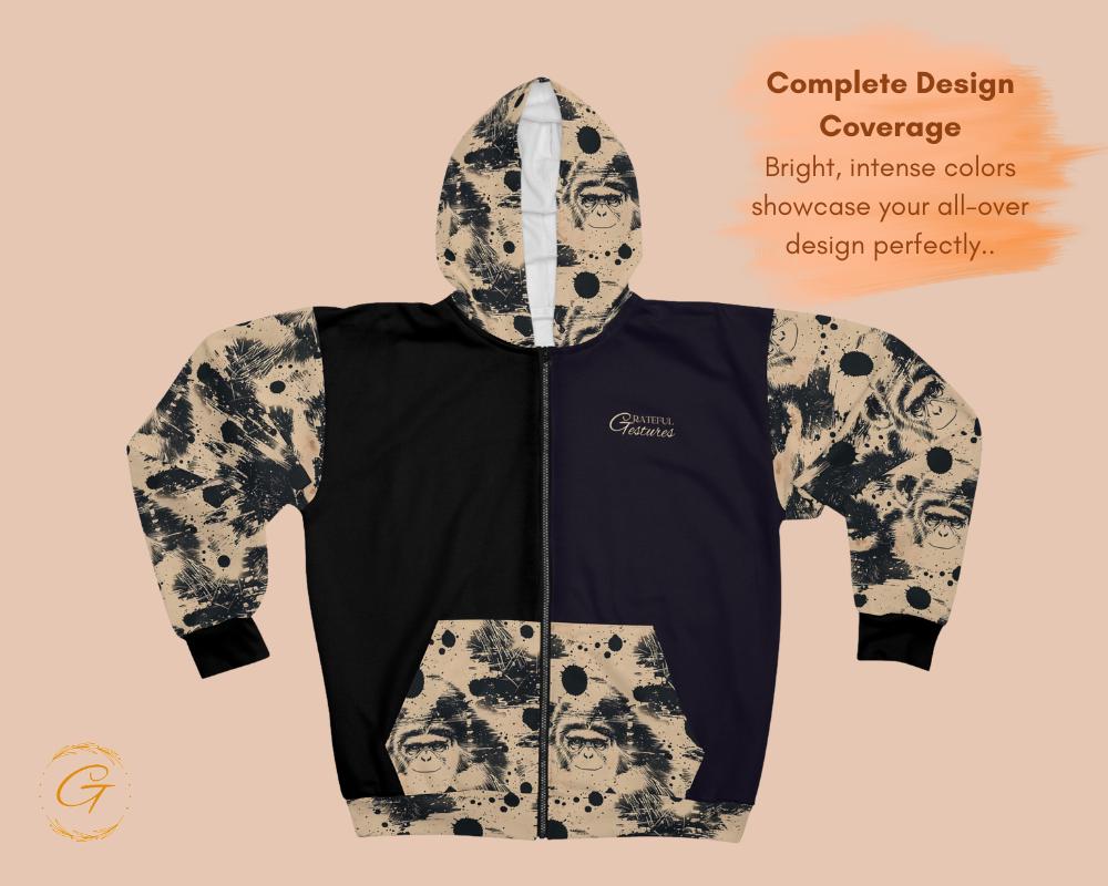 Vintage Monkey Unisex Zip Hoodies All-Over Print