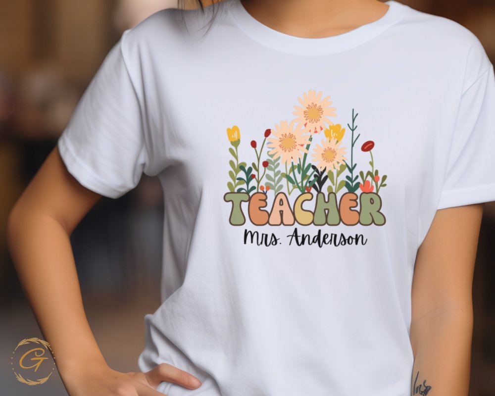 Personalized Teacher Floral Graphic T-shirt product