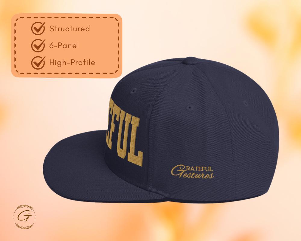 GRATEFUL Snapback Hat Embroidered Design