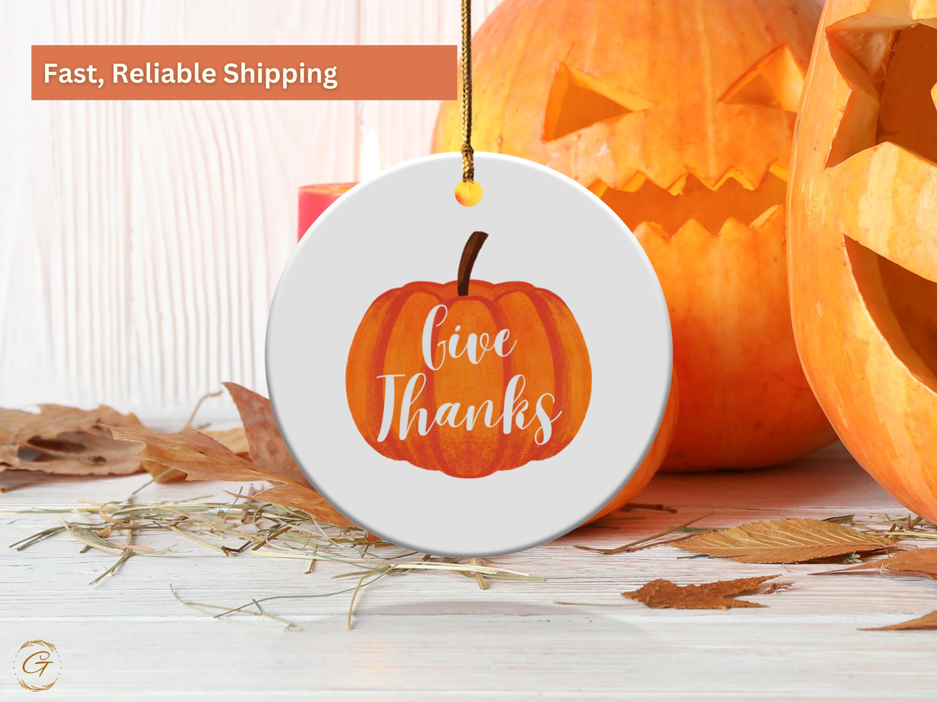 Thanksgiving Pumpkin Ornament, Autumn Home Keepsakes, Give Thanks Fall Ornament, Harvest Themed Decor, Holiday Pumpkin Gift, Seasonal Decors