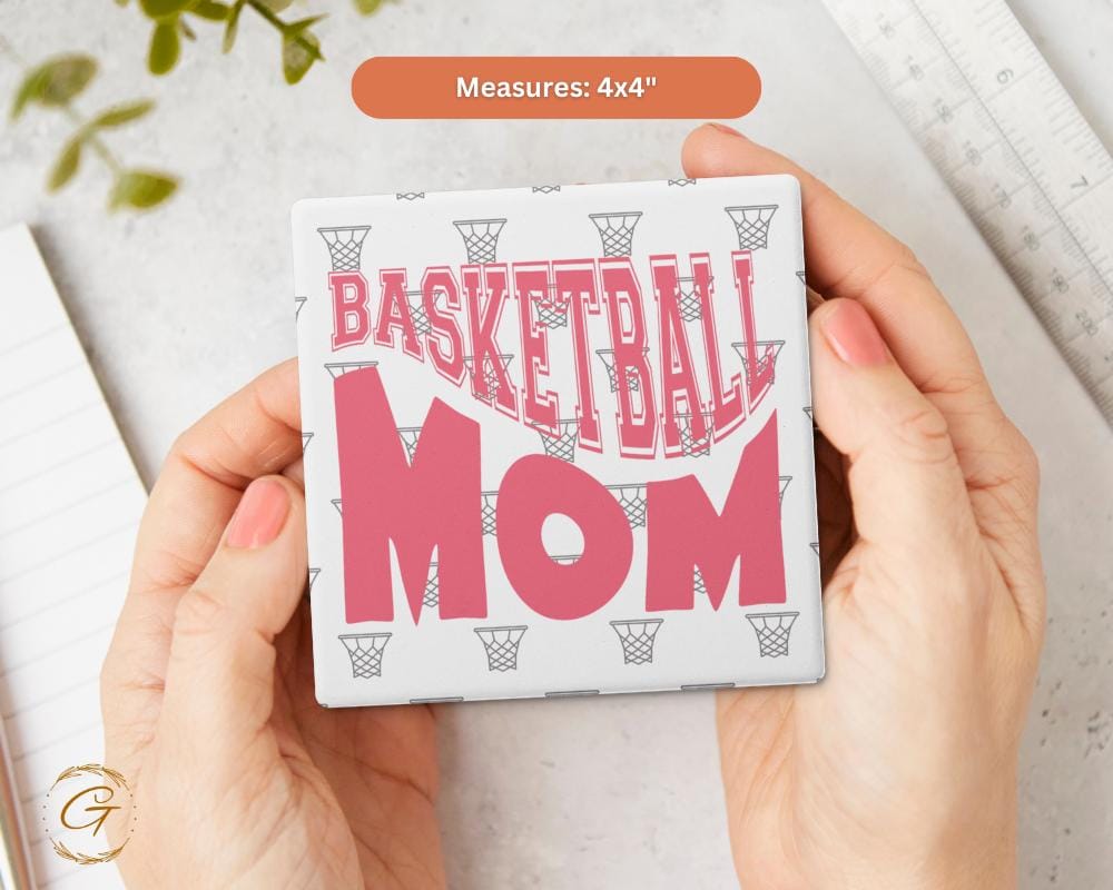 Basketball Mom Square Soapstone Coasters with Cork Backing