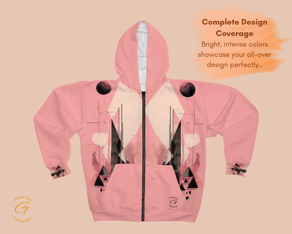 Quantum Polygons Unisex Zip Hoodie All-Over Print Futuristic Geometric Sweatshirt