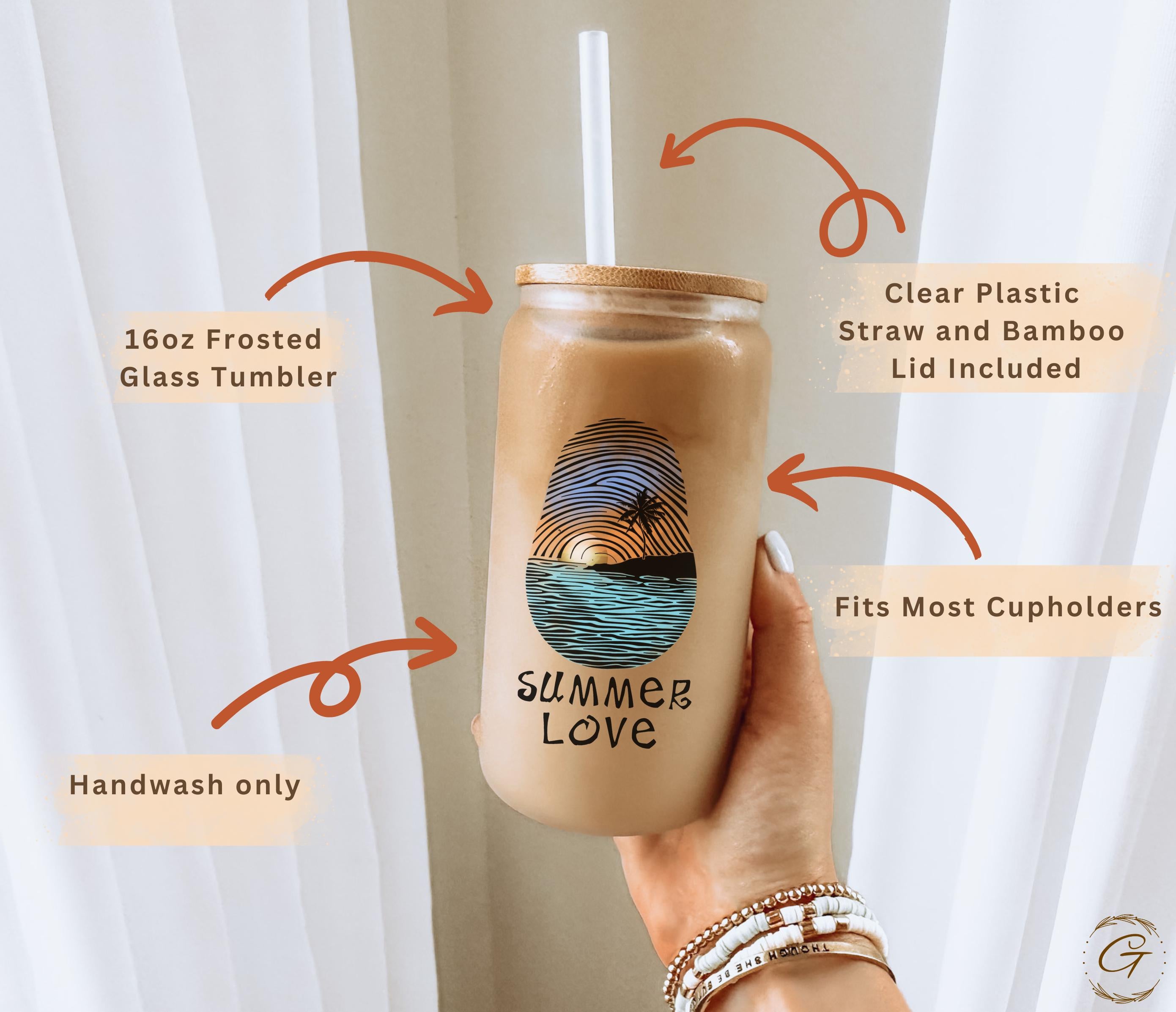 Summer Love Sunset Beach Design Frosted Glass Cup
