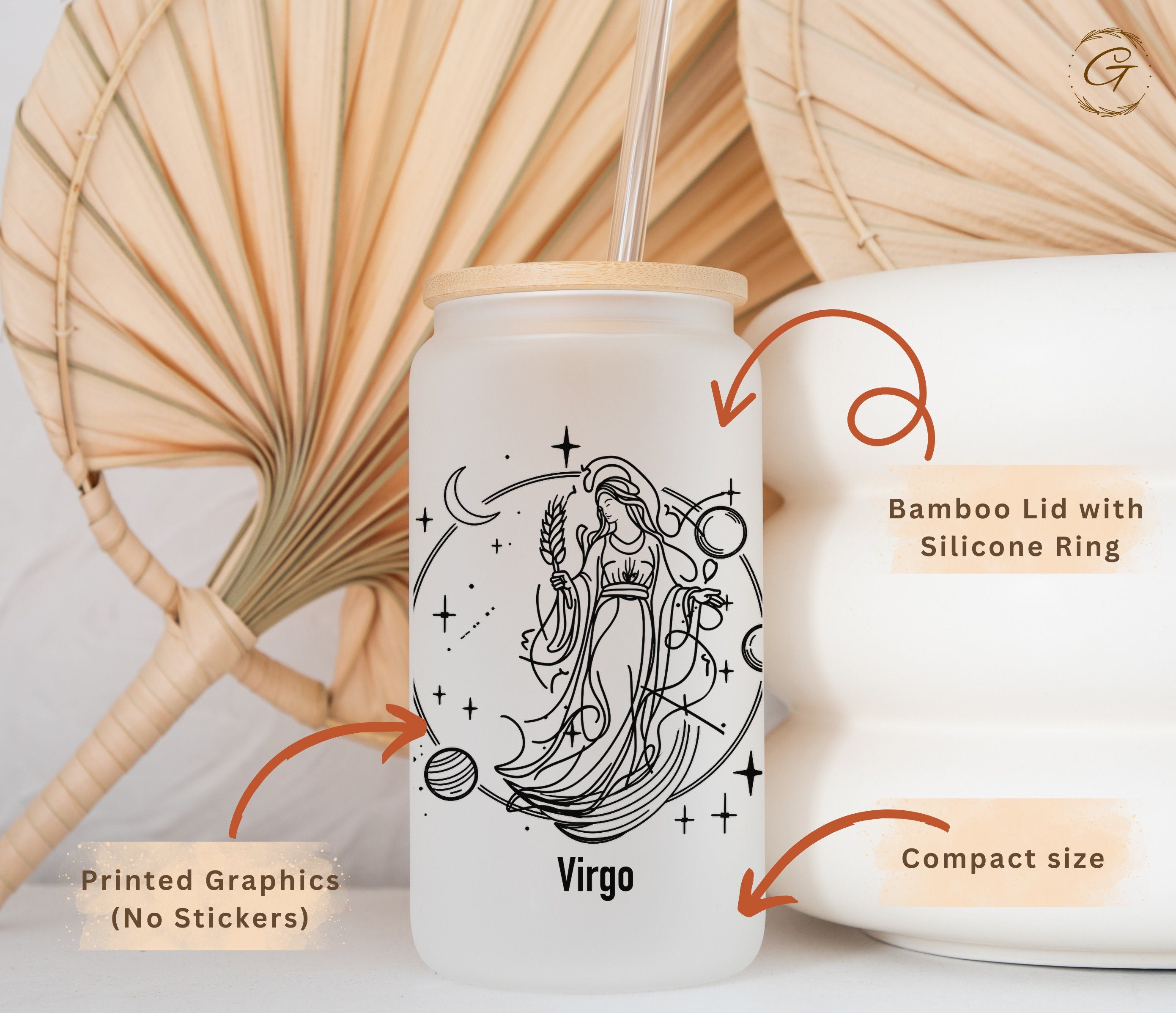 Virgo Zodiac Sign Frosted Glass Cup