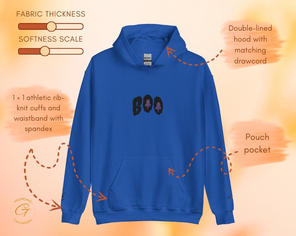 Halloween Boo Hoodie, Embroidery Ghost Design Hooded Pullover Spooky Sweatshirt, Ghostly Hooded Top Halloween Pullover with Hood, Boo Hoodie