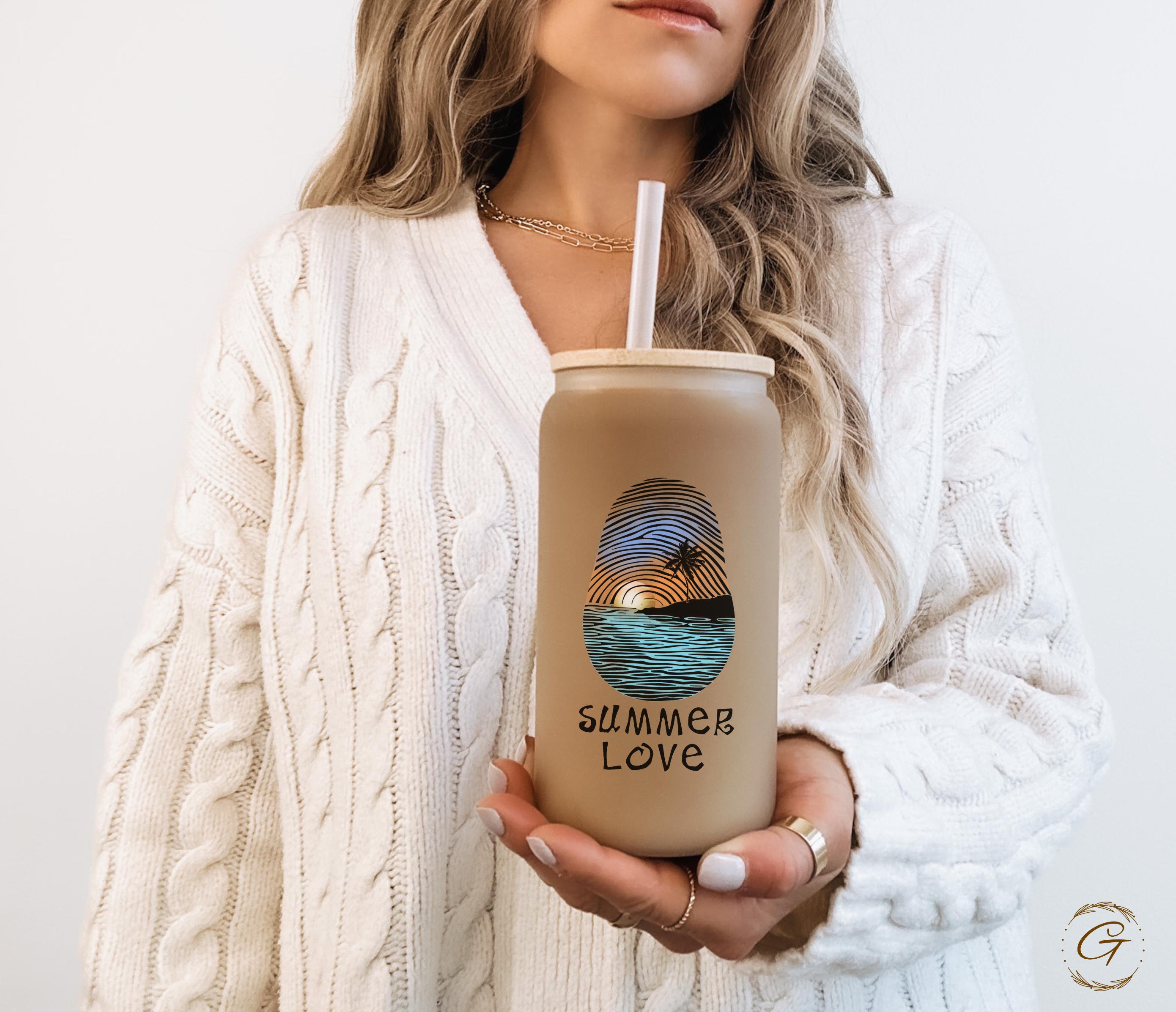 Summer Love Sunset Beach Design Frosted Glass Cup
