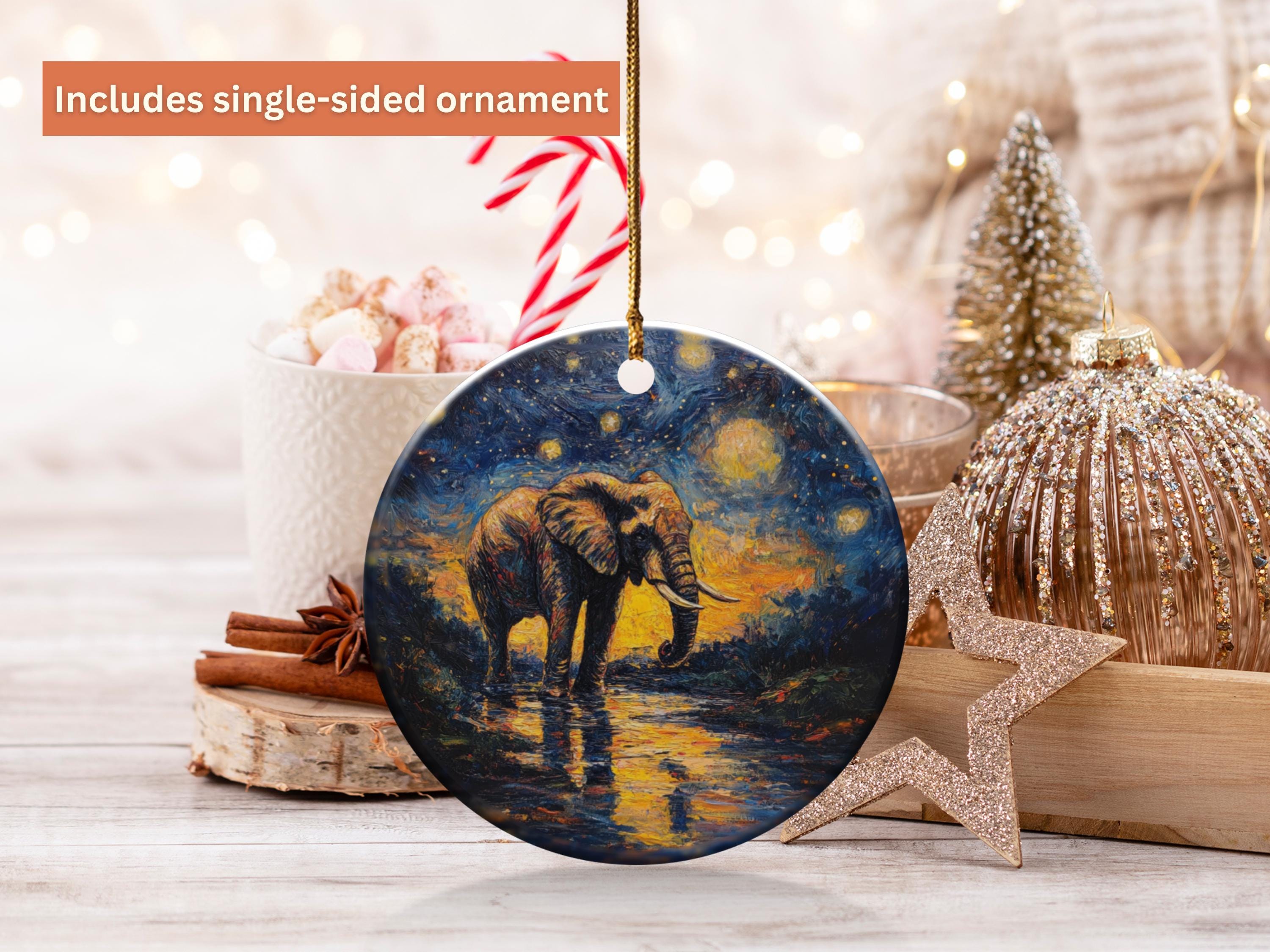 Elephant Ornament, Starry Night Decor, Handcrafted Artwork, Elephant Home Decor Gift, Unique Elephant Decoration, Wildlife Holiday Art Piece
