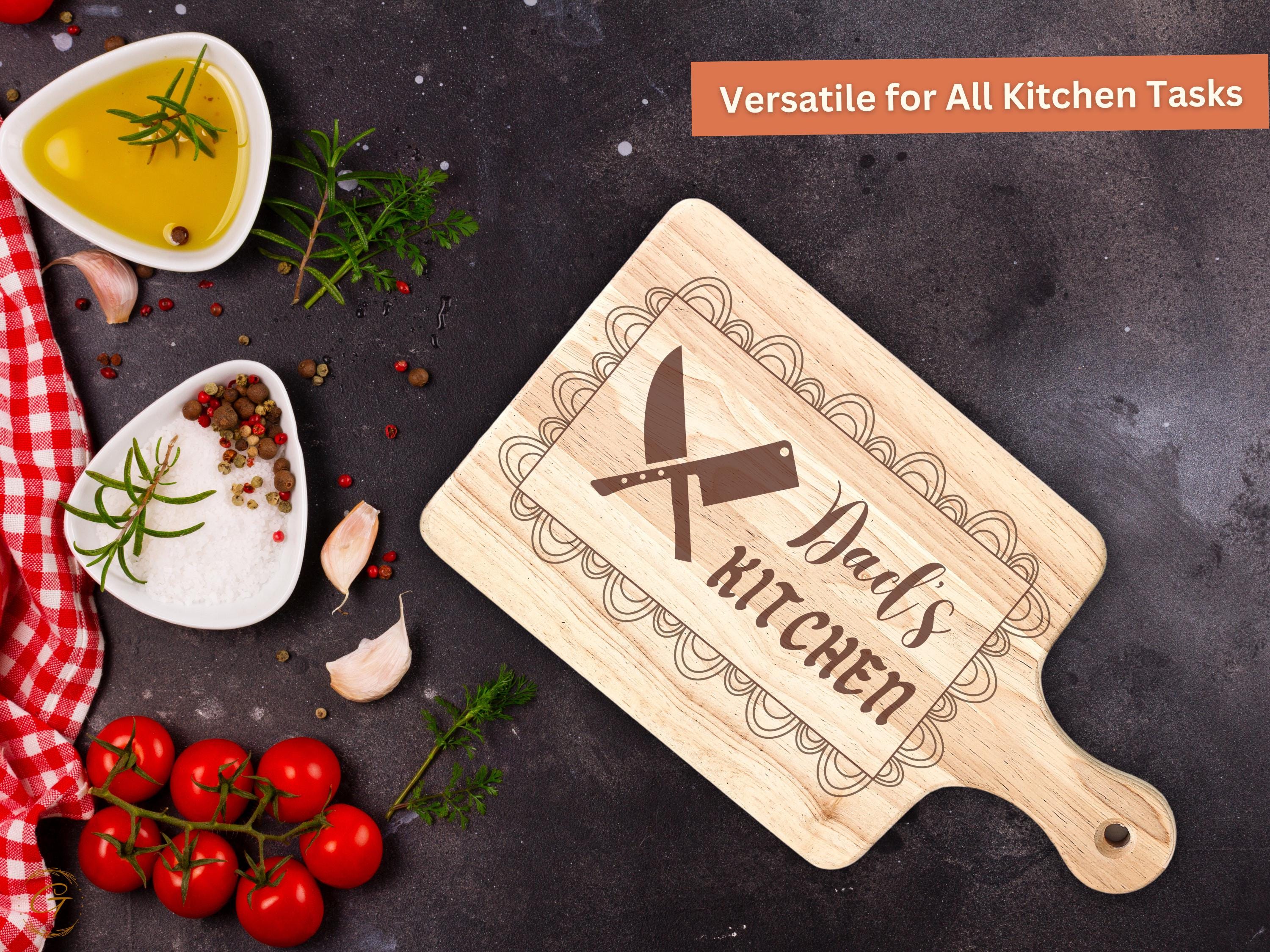 Dad's Kitchen Hardwood Cutting Board | Engraved Knives Crossed Kitchen Board | Rustic Kitchen Gifts for Dad | American Chef’s Cutting Boards