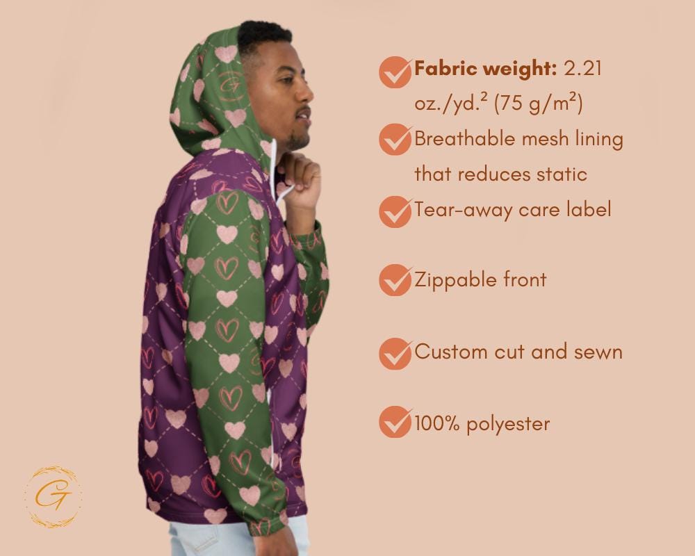 Men’s Windbreaker G Hearts Stylish Zip-Up Jacket