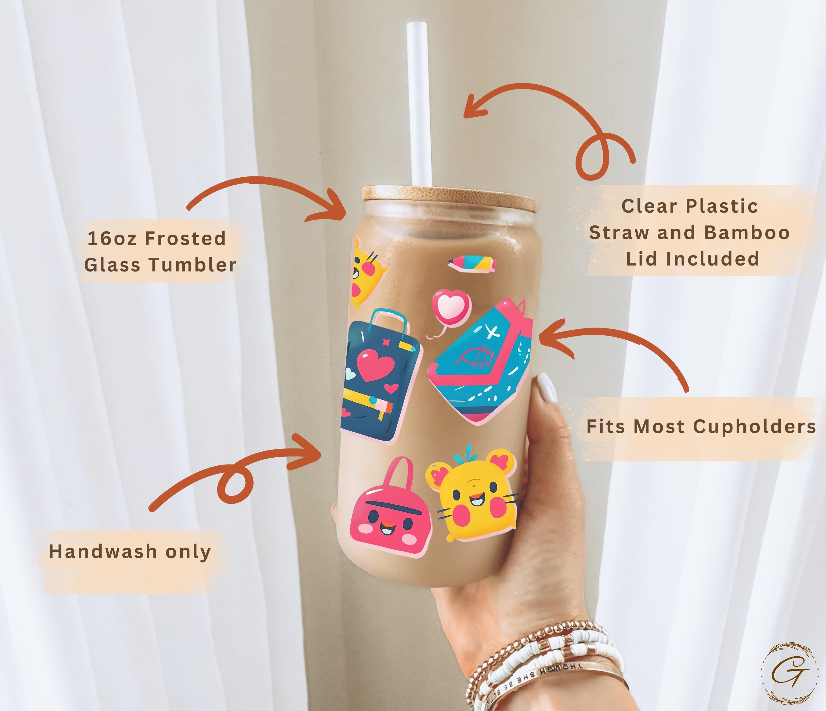 Cute Kawaii Pattern Frosted Glass Cup
