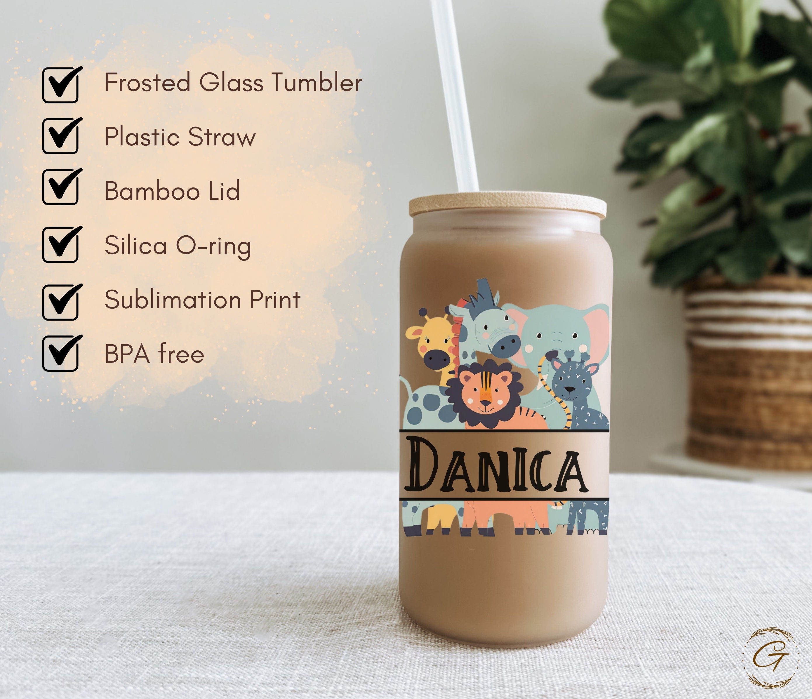 Safari Theme Personalized Frosted Glass Cup