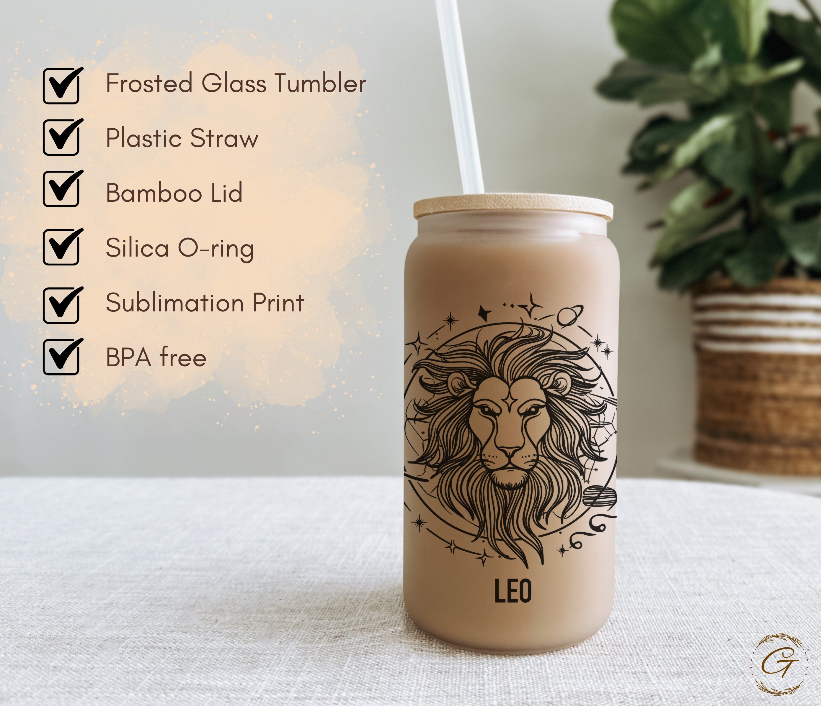 Zodiac Leo Frosted Glass Cup