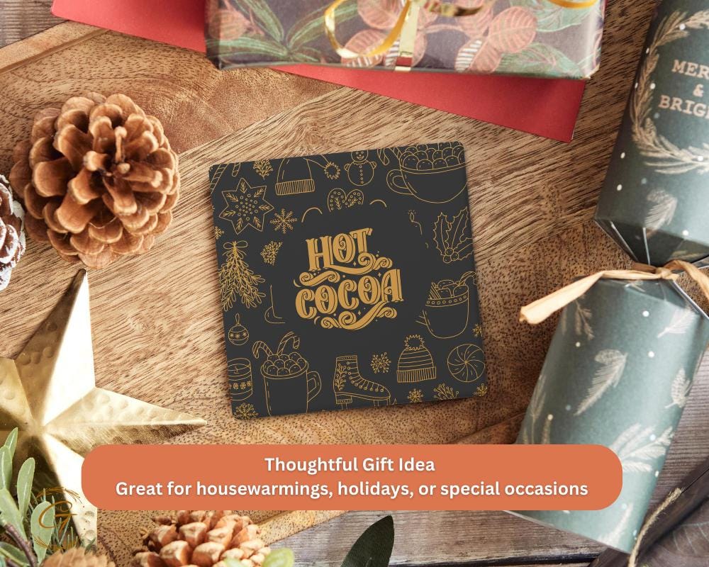 Soapstone Coaster Hot Cocoa Design with Cork Backing, Holiday Drink Coaster Winter Decor, Cozy Gift for Hot Cocoa Lovers, Perfect for Winter