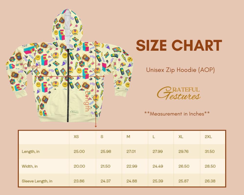 90s Nostalgia Unisex Zip Hoodie AOP, Retro Throwback Hoodie